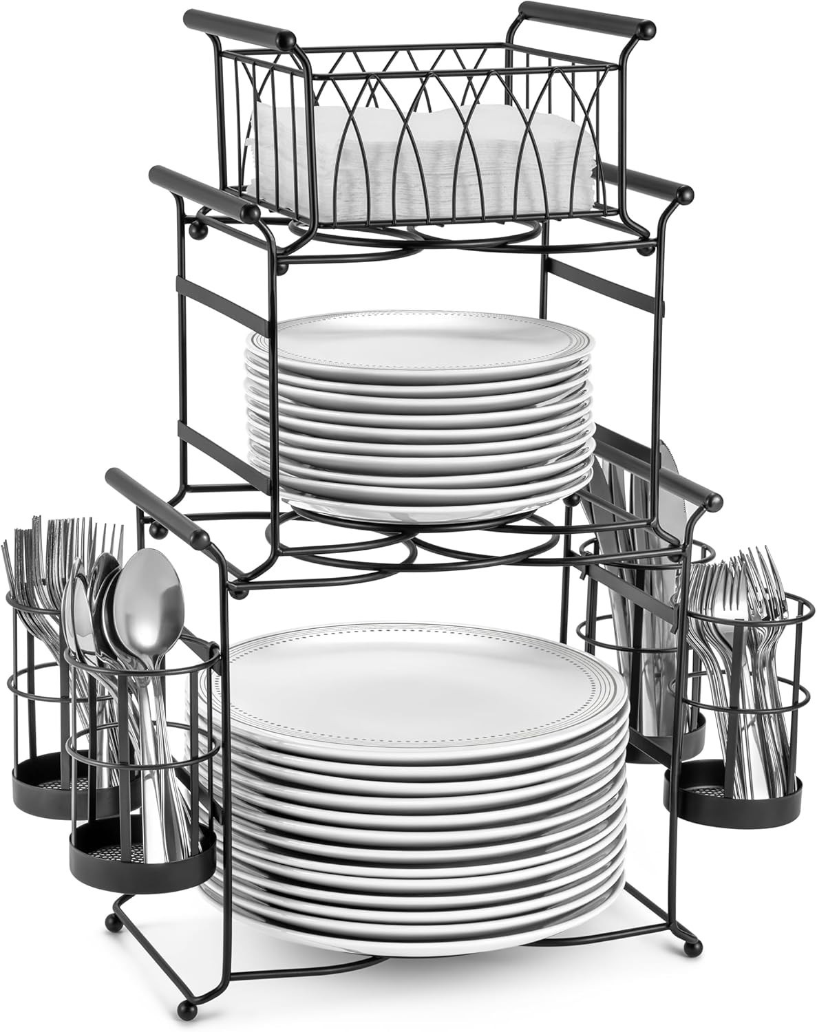 Buffet Caddy — 7-Piece Stackable Set Includes Plate, Napkin, and Silverware Hold