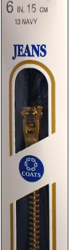 Coats and Clark ~ (F27-6-13) - Brass Jeans Zipper - Navy, 6"