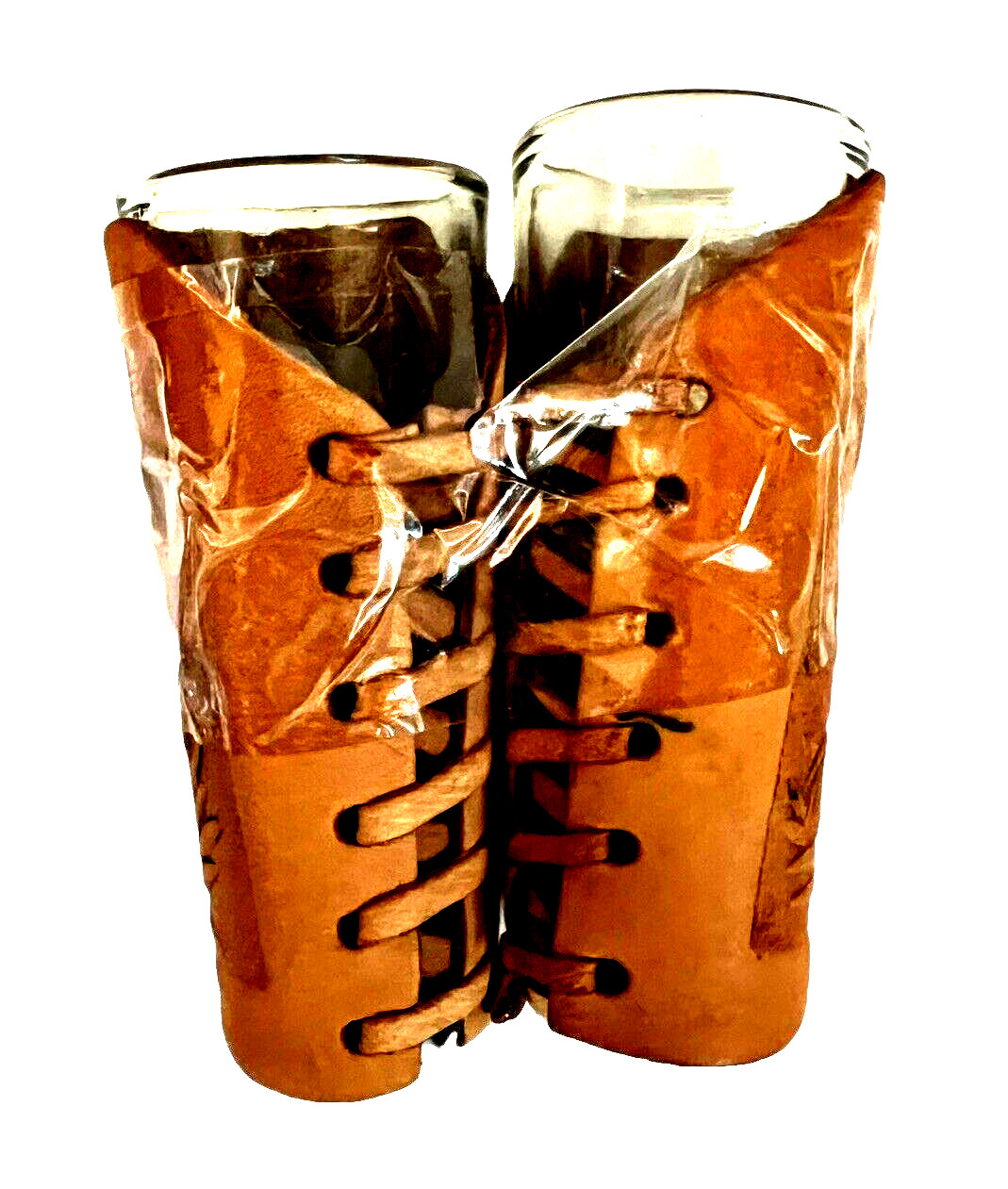 Western Embossed Hand Tooled Leather TEQUILA Shot Glass Cowboy Set of 2 - NEW