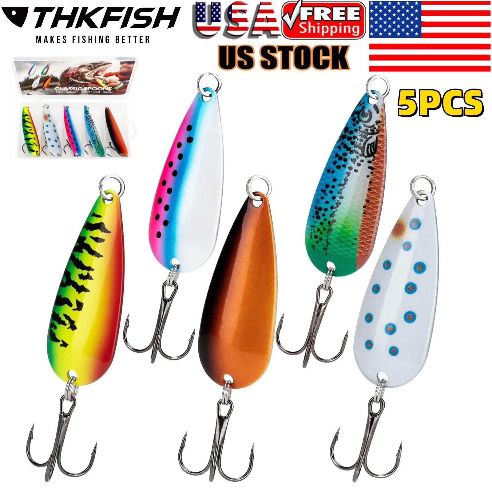 5PCS Spoons Fishing Lures Fishing Spoons Bait Trout Bass Lures Magnum Trolling