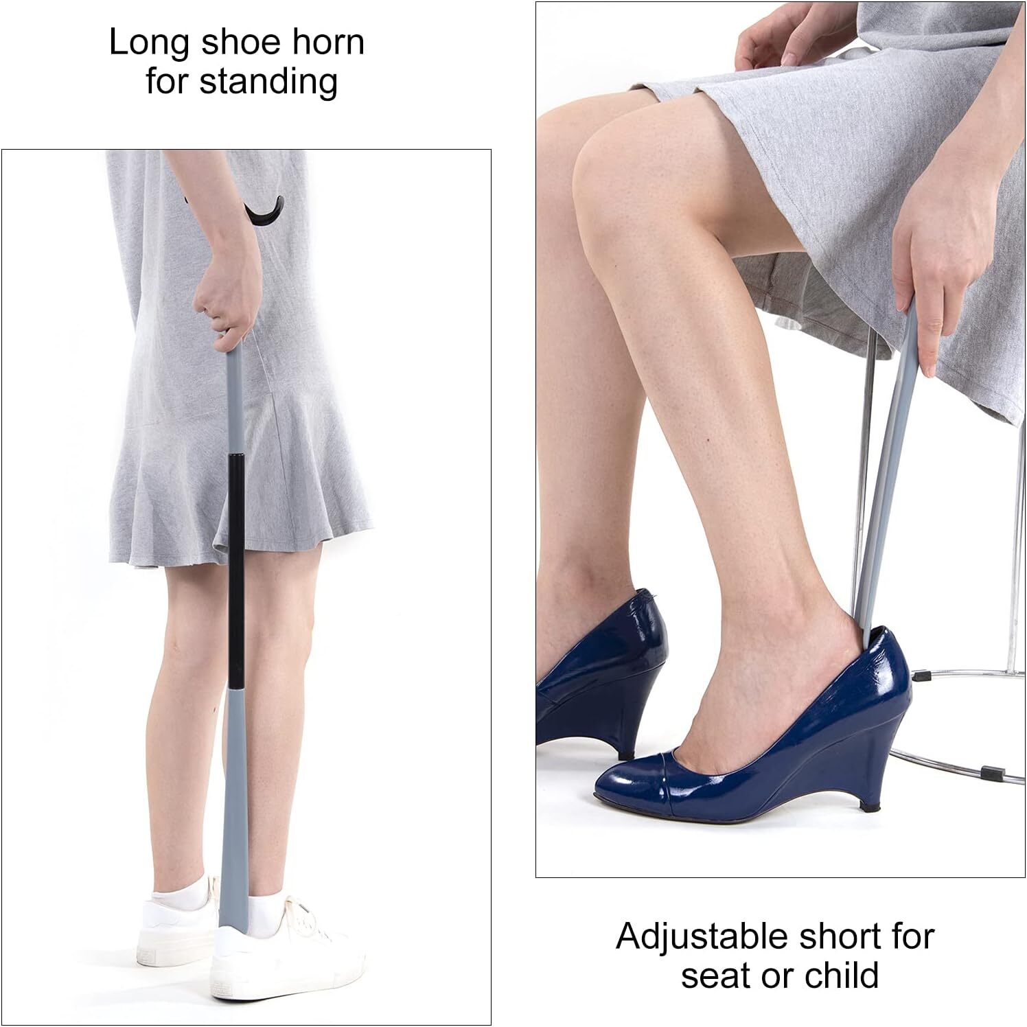 35" Long Dressing Stick With Shoe Horn With Sock Removal Tool, Adjustable Extend