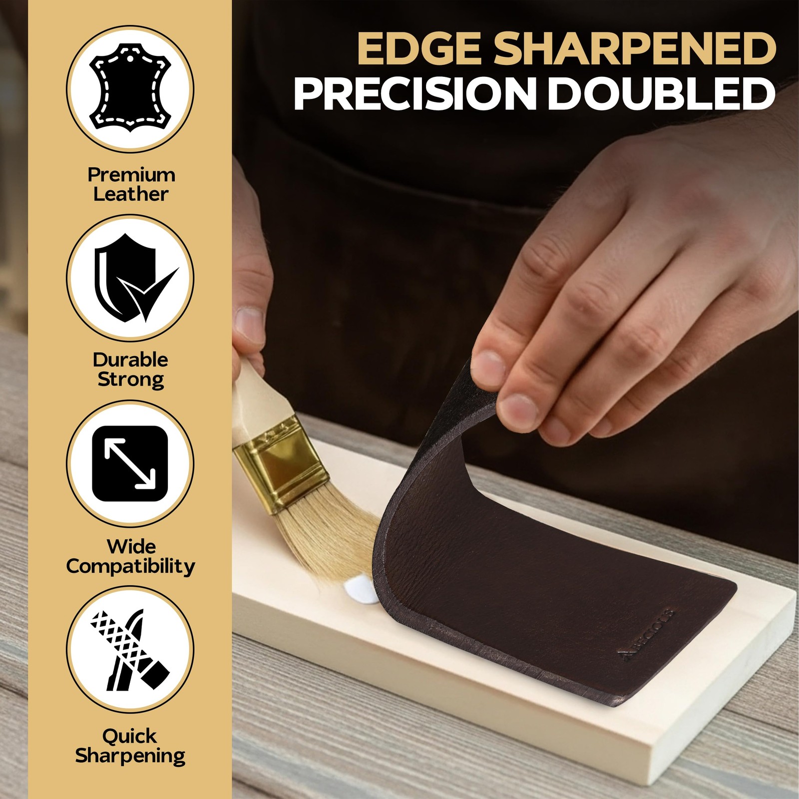 Leather Strop 3x8 Inch Buffing Block Honing Compound Knife Sharpening Tool
