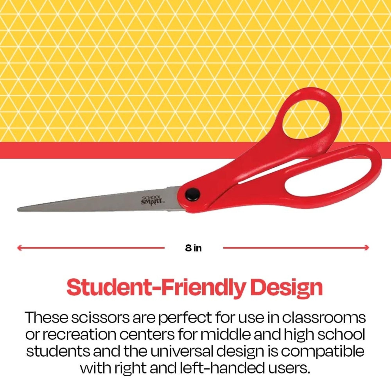 8 Inch Light-Weight Scissors, Red, Bent Handle, All Purpose, Craft, Office