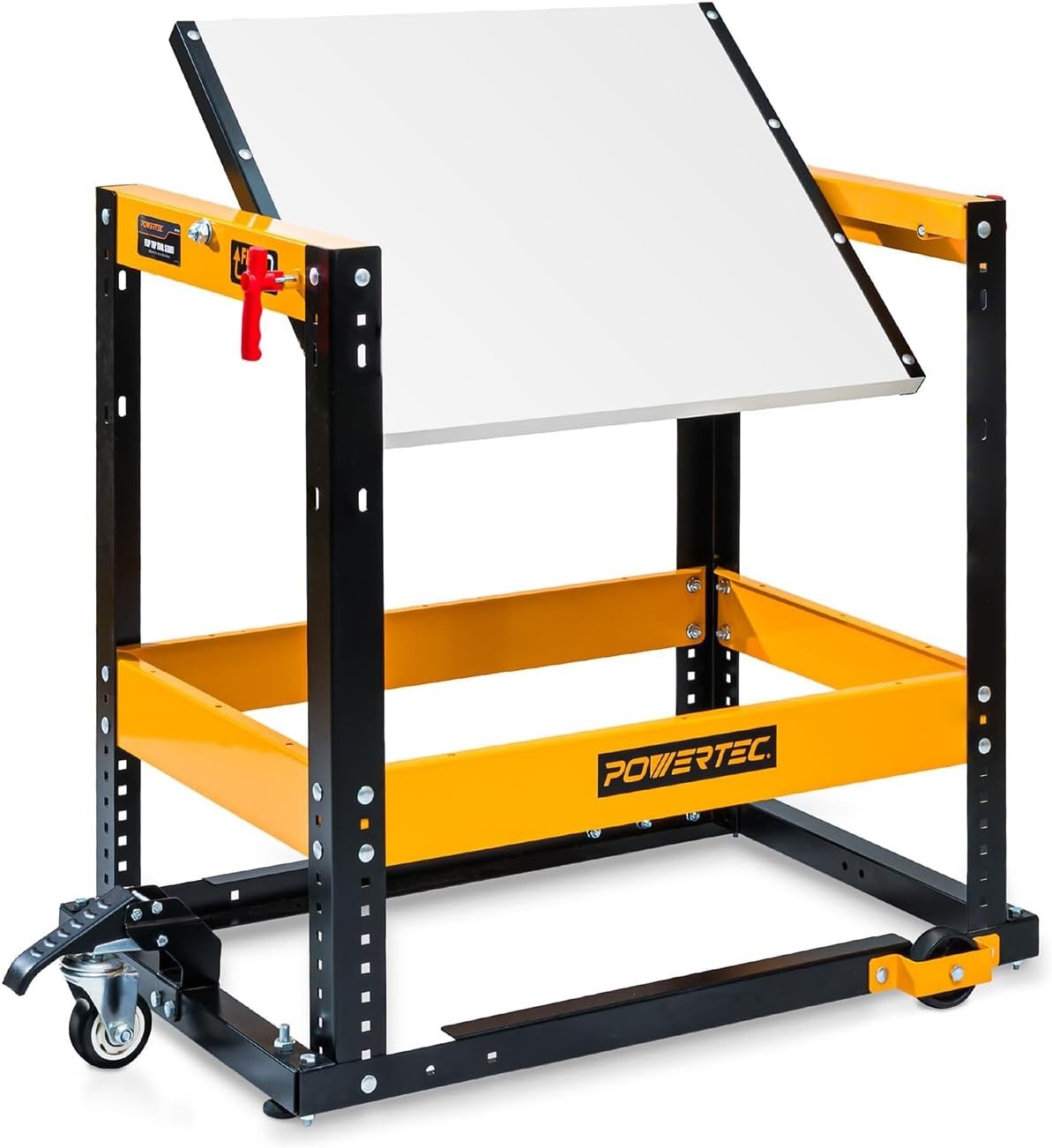 Flip Top Tool Stand with Caster Wheels - Mobile Workbench with 300lb Capacity, f