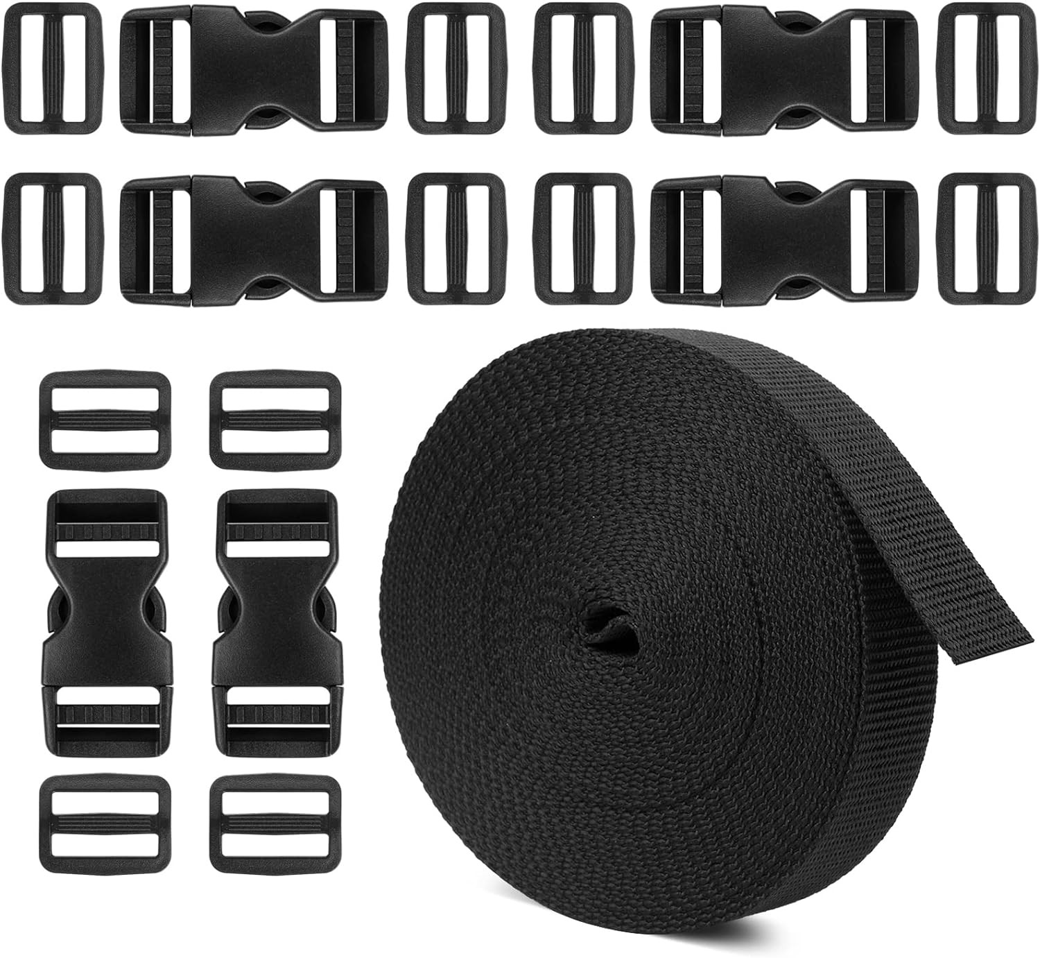 Phinus Buckle Straps 1 Inch, Webbing Straps Polypropylene 11 Yards, 6 PCS Adjust