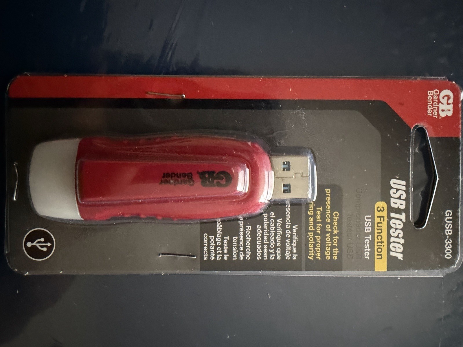 Gardner Bender GUSB-3300 3-Function USB Tester w/ Pocket Clip Red/Gray