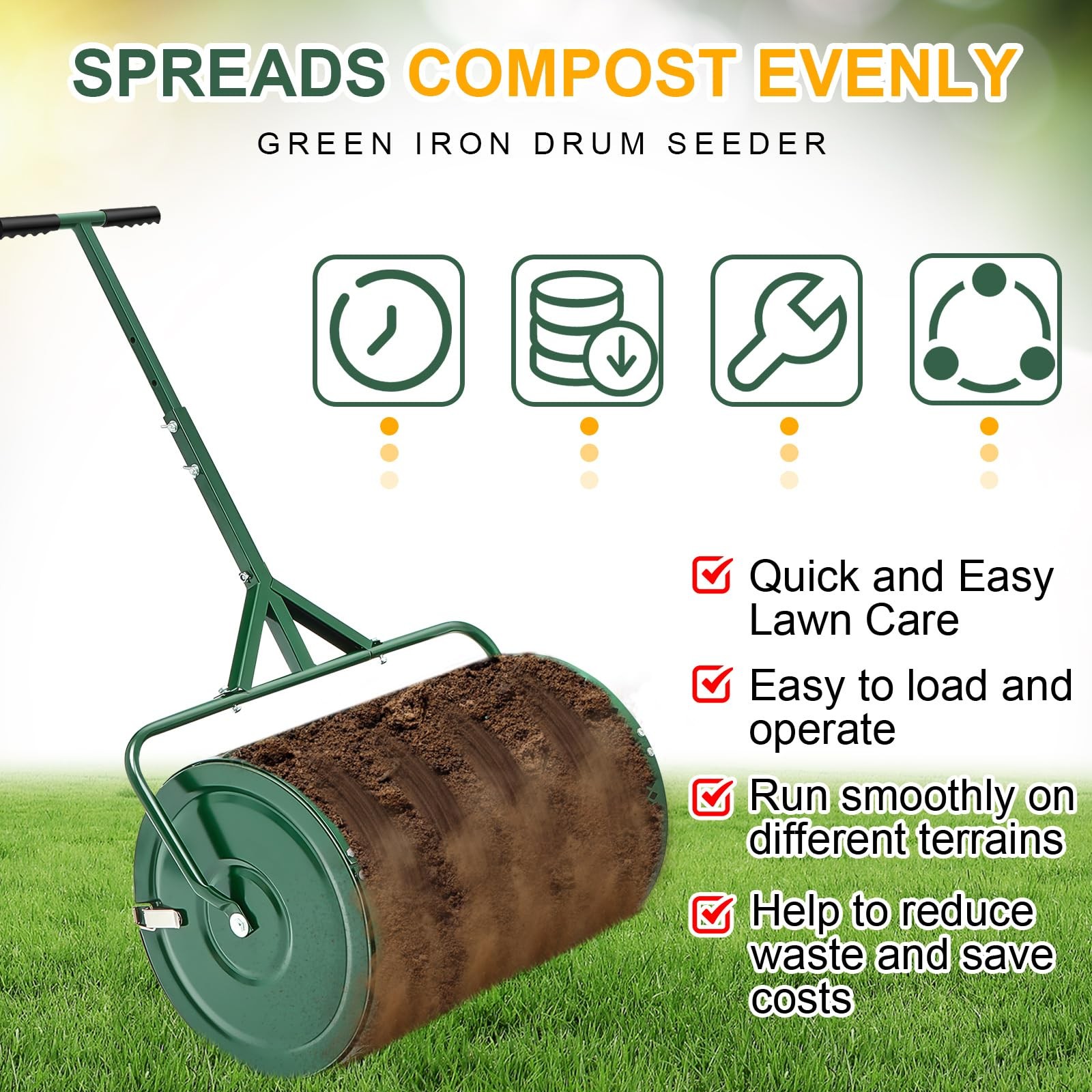 Hiboom 36 Inch Compost Spreader, Peat Moss 15.7 x 36 Inch, Green