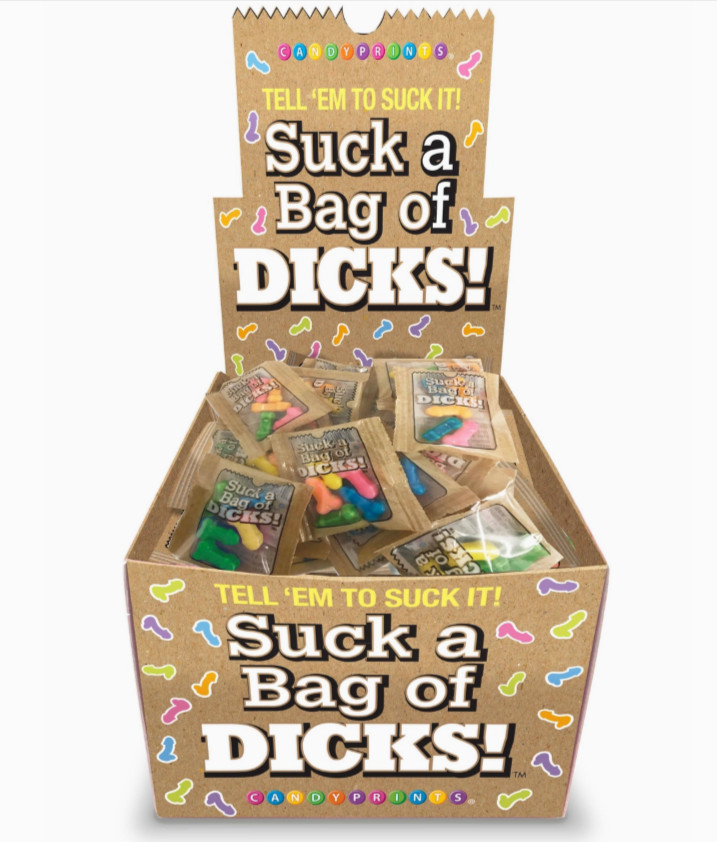 Suck a Bag of Dicks Assorted Flavors 100 Bags per Counter Display candy penis