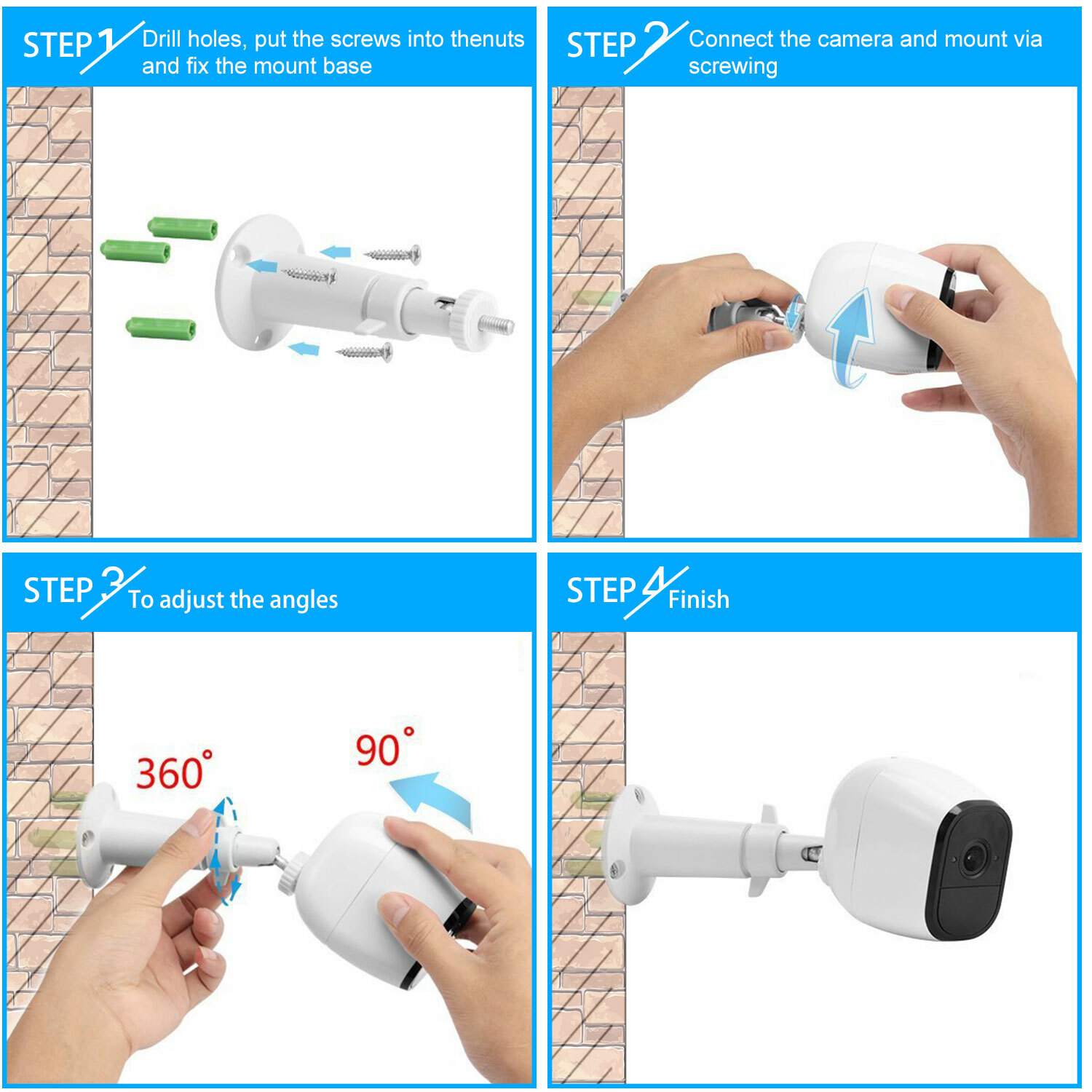 3Pack Security Camera Wall Mount for Arlo/Pro Camera 360° Adjustable In/Outdoor