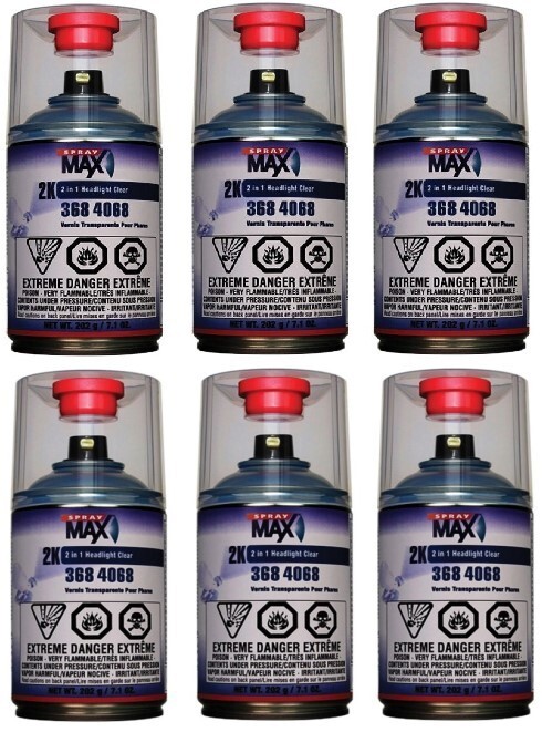 SprayMax 2K 2 in 1 Headlight Clear, 3684068 (6 Pack)