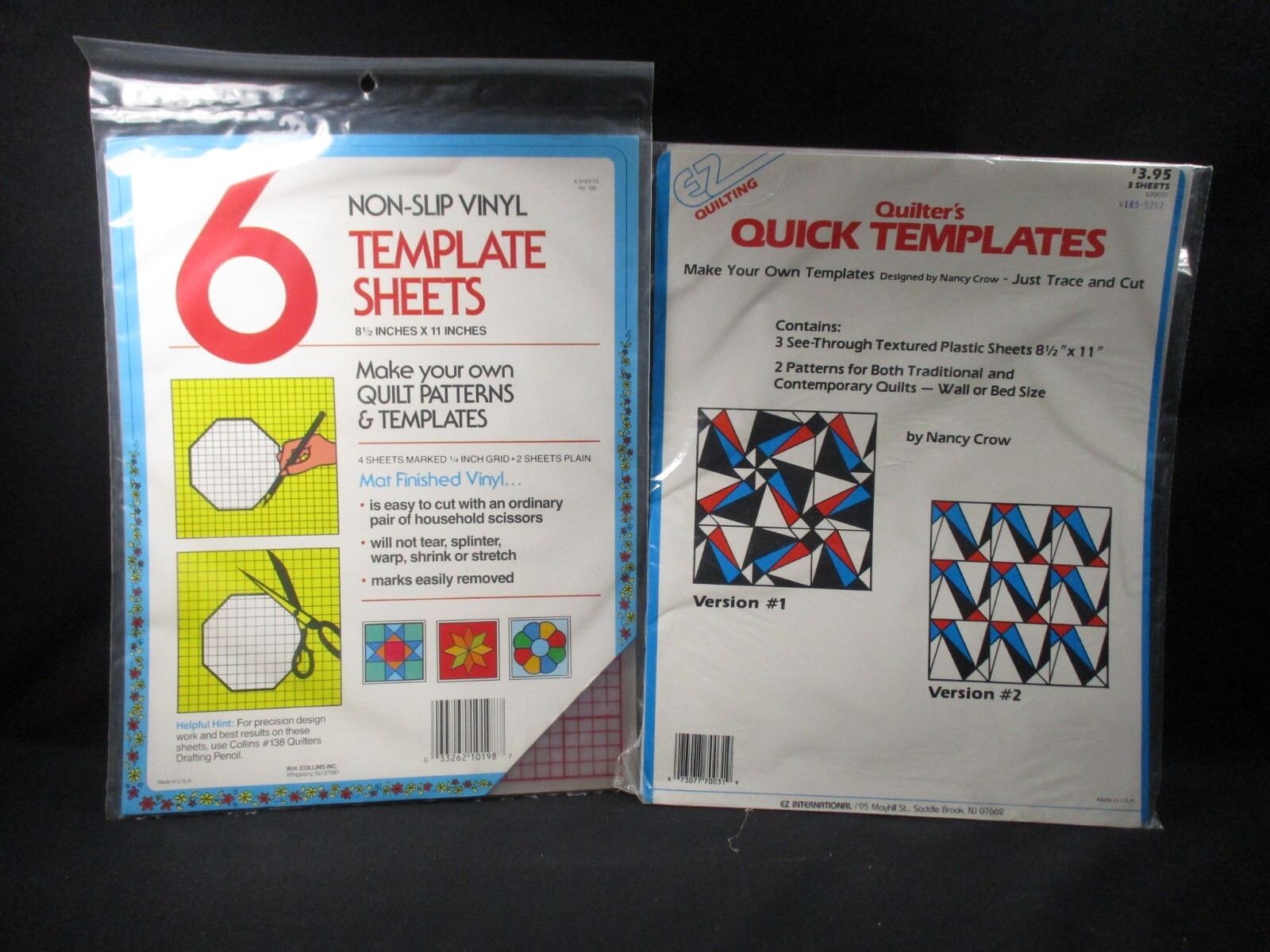 2 Pks Make Your Own Quilt Templates - Total of 9 Sheets 8 1/2" x 11" - 2 Brands