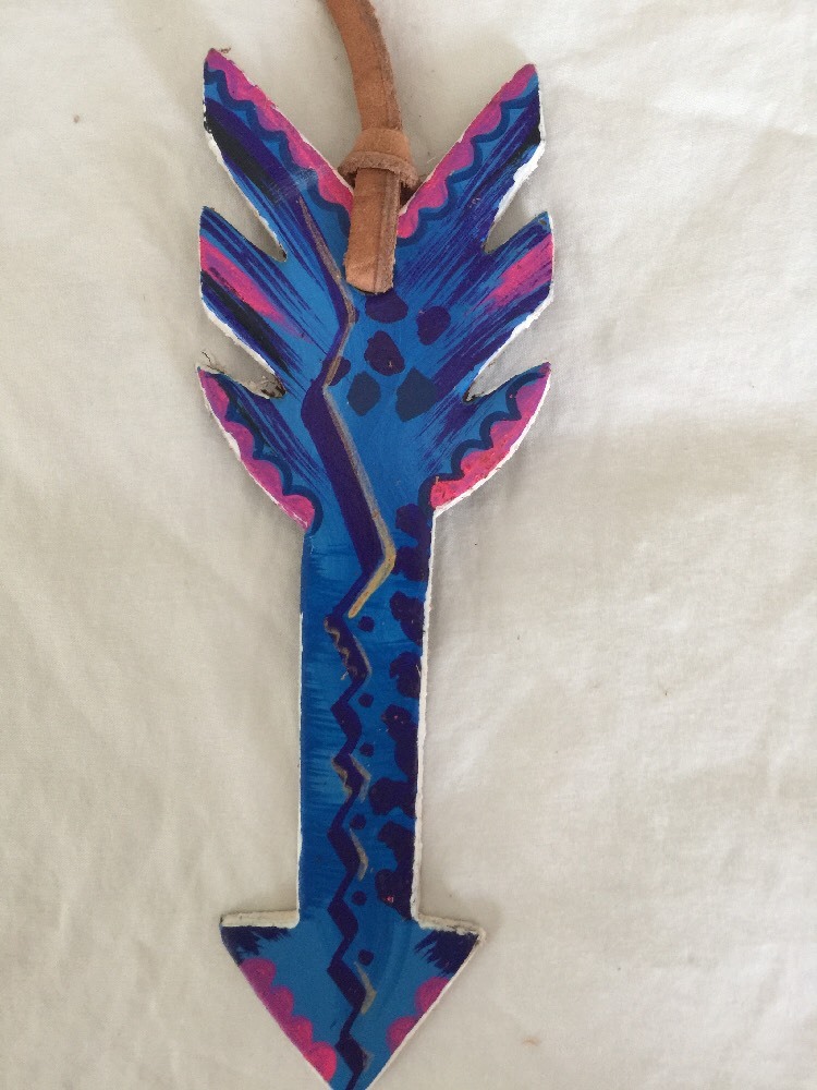 6.5" x 2.25" leather tie-on red and metallic gold hand painted arrow