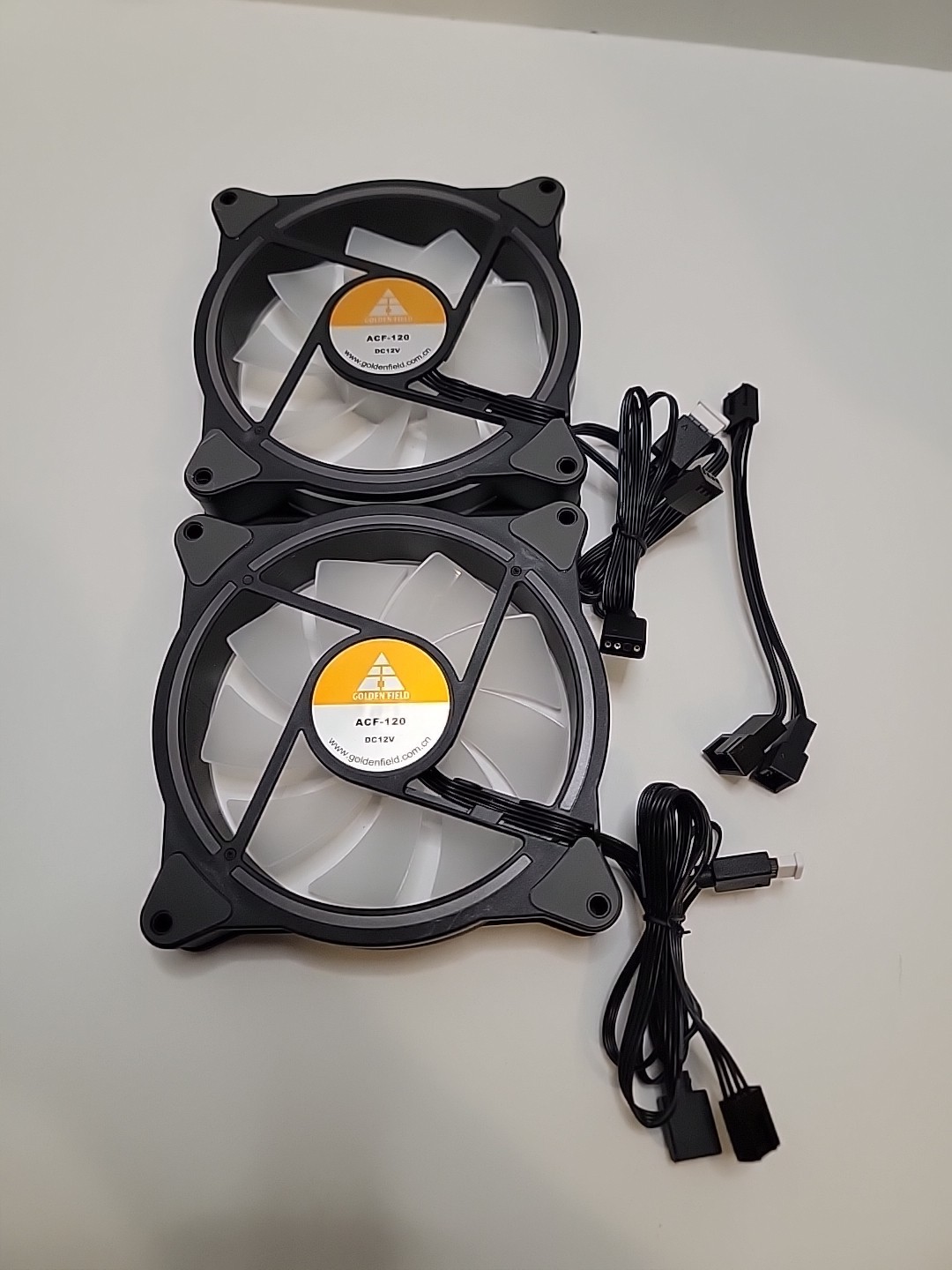 Lot Of 2 Golden Field ACF-120 DC12v Cooling Fan Computers With Extra Splitter
