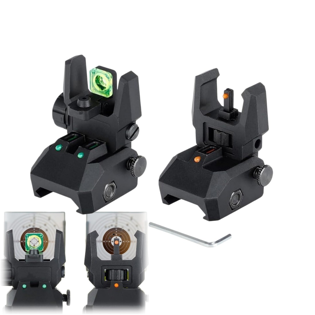 Tactical Rapid Flip-up Sights Front and Rear Iron Sight Fiber Optics Red/Green