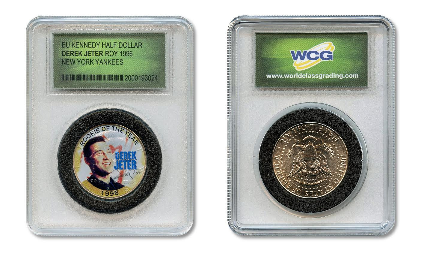 DEREK JETER '96 MLB Rookie Award Colorized JFK Half Dollar Coin Slabbed Holder