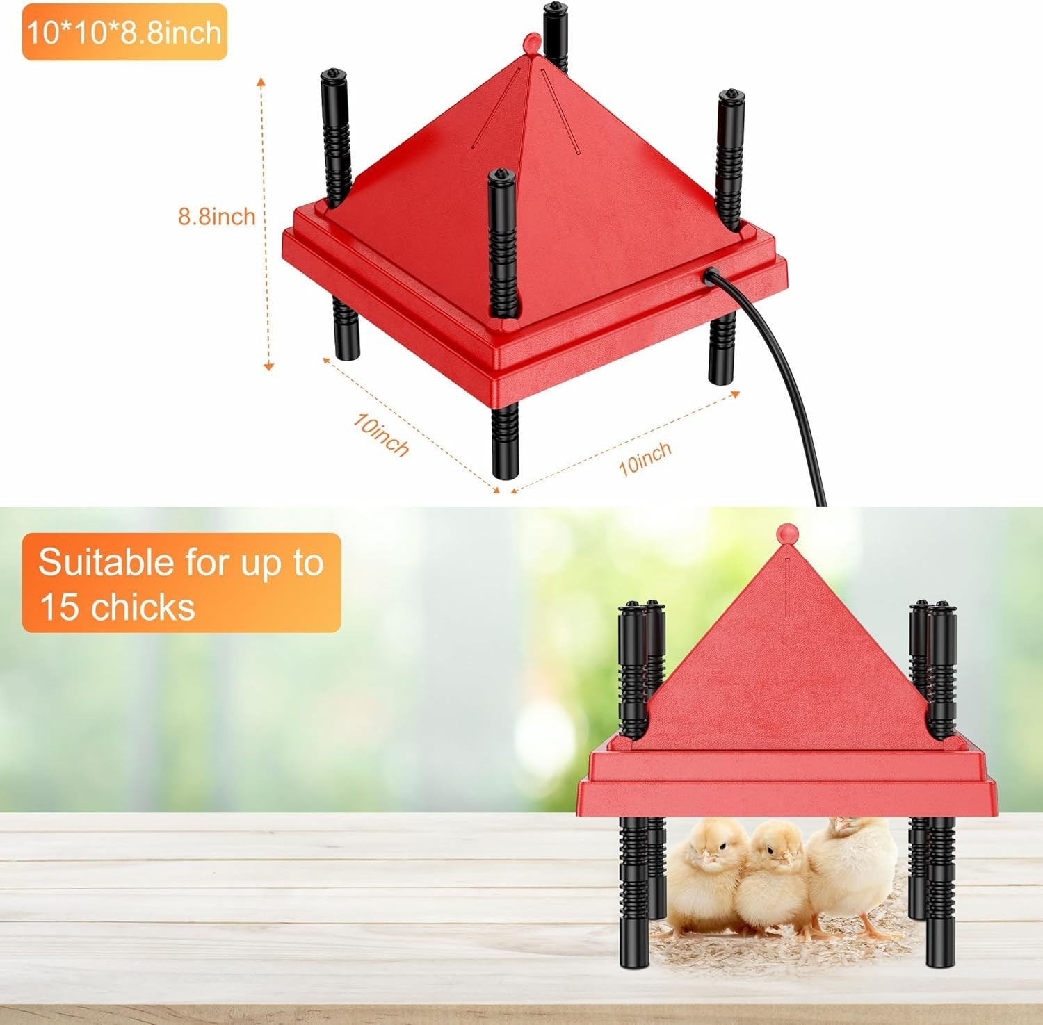 Brooder Plate for Chicks with Anti-Roost Cone, Chick Brooder Heater Red 10" x...