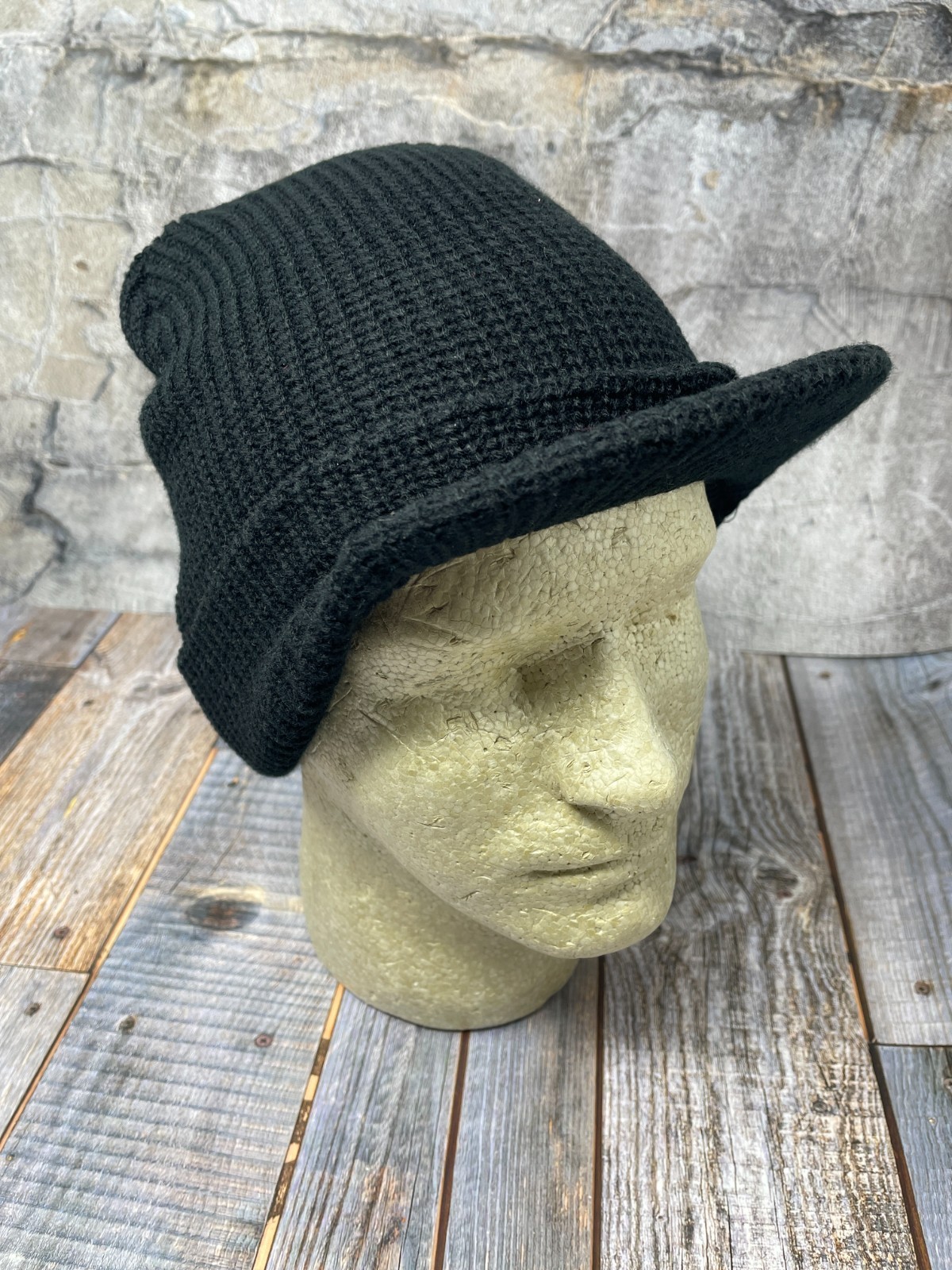 Solid Black Billed Cap Knit Beanie Visor Winter Hat Radar Military Tactical Brim