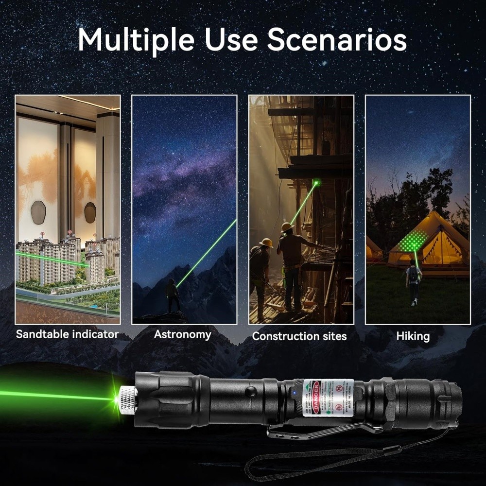 2PCS 6000Mile Green Laser Pointer Flashlight Visible Beam Light + Battery