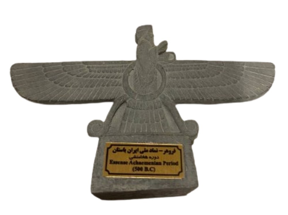 Handmade Farvahar Statue – 6” x 4” | Charcoal Finish | Cultural Art Figurine |
