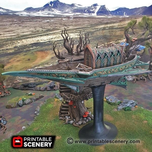 Sky Reaver Fantasy Themed Flying Ship 3D Printed Tabletop Terrain DND (28mm)