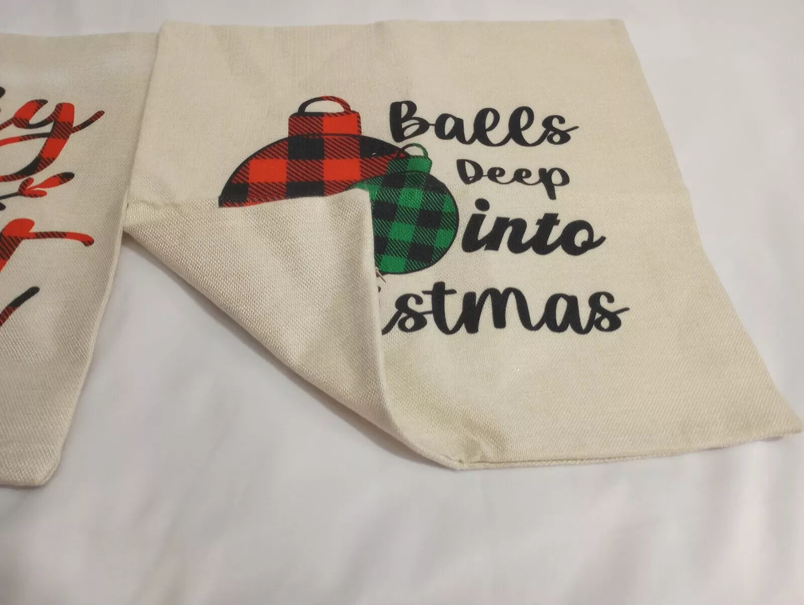 2pc Merry & Bright / Balls Deep Into Christmas Pillow Covers. Measures 17.5"