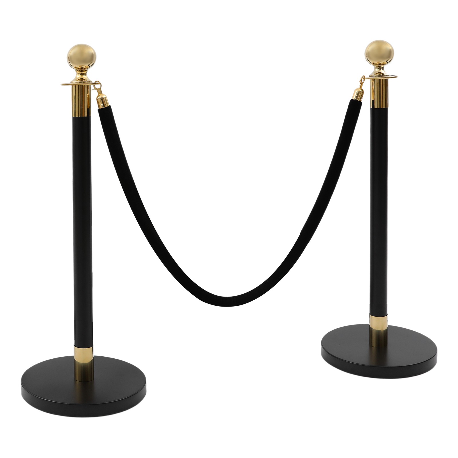 6x Gold+Black Stanchion Posts Queue Pole with 3 1.5M Ropes Crowd Control Barrier