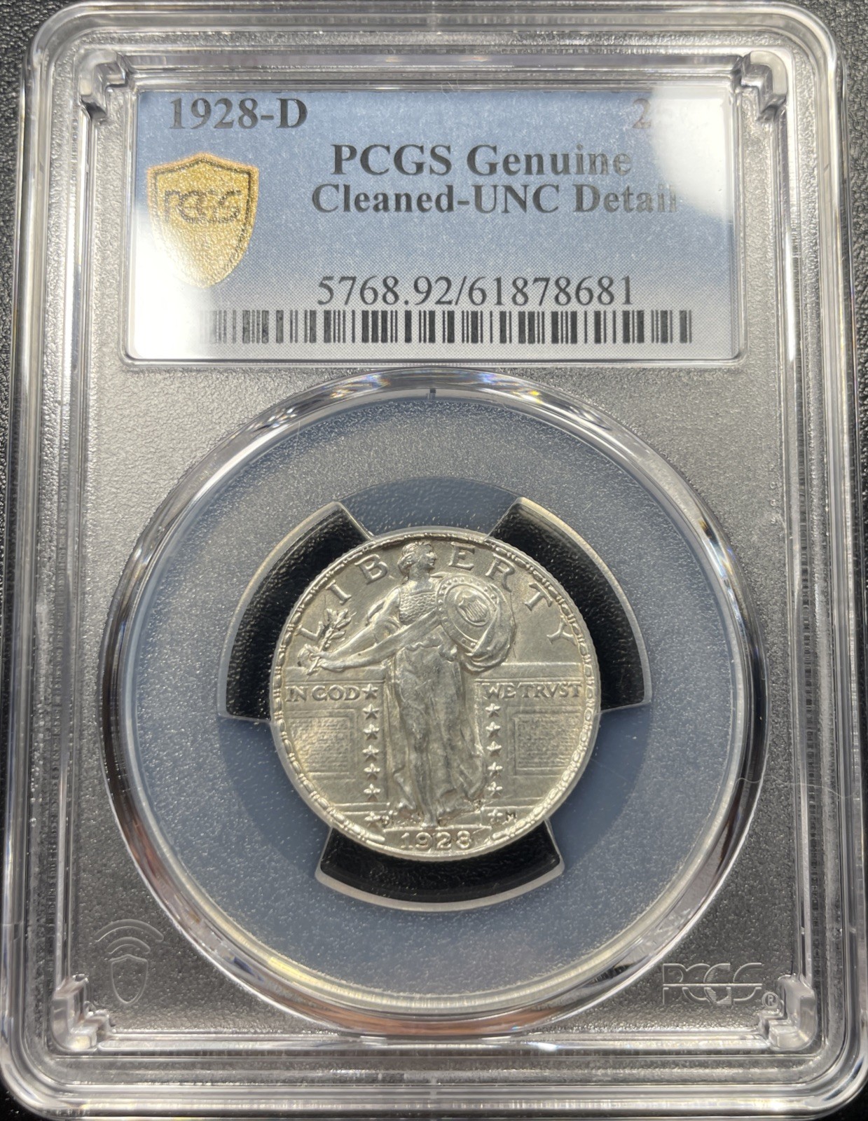 1928 D Standing Liberty Quarter 25c PCGS UNC Detail Genuine