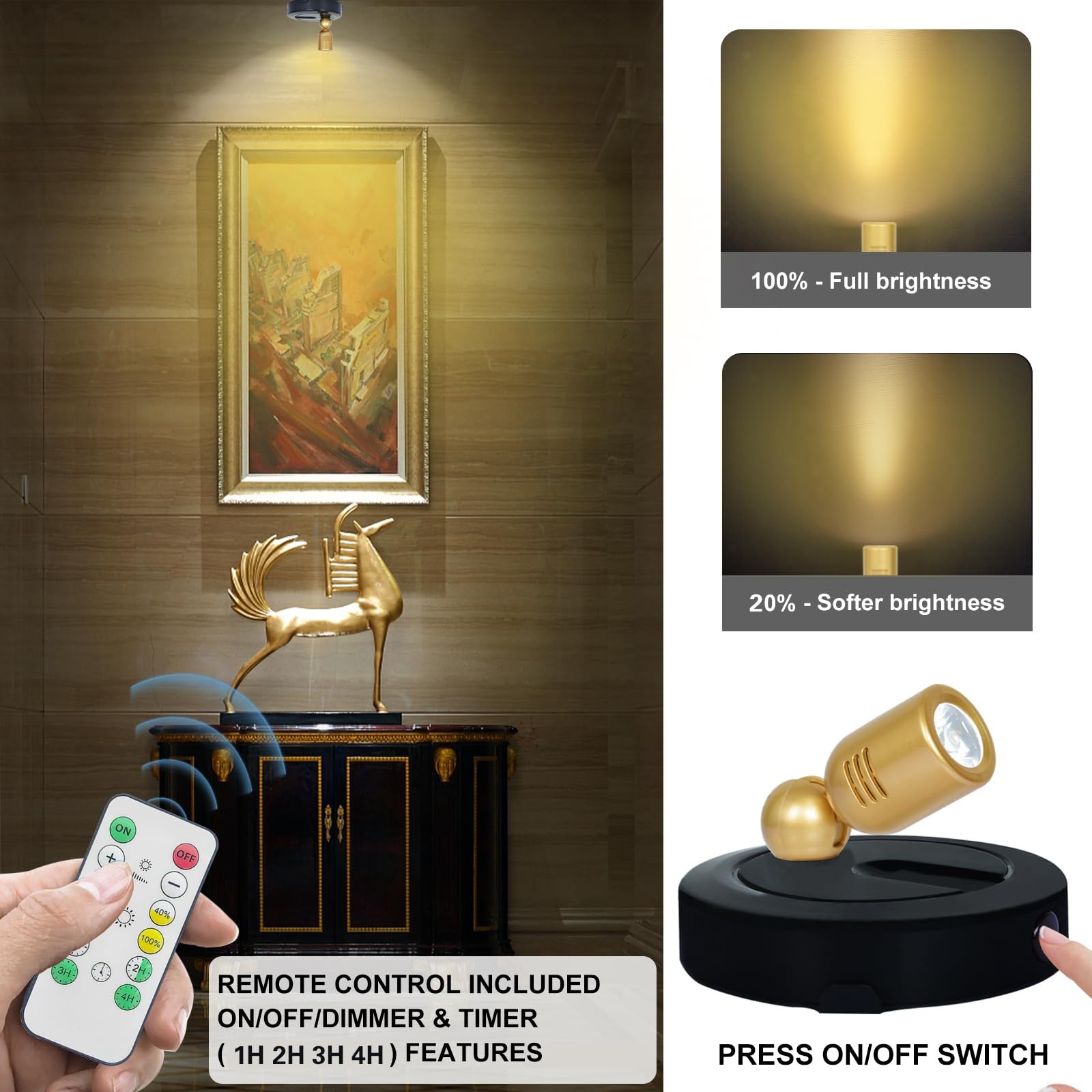 Spotlight, Battery Powered Spot Lights with Remote, Tree Up Lights Indoor, Di...