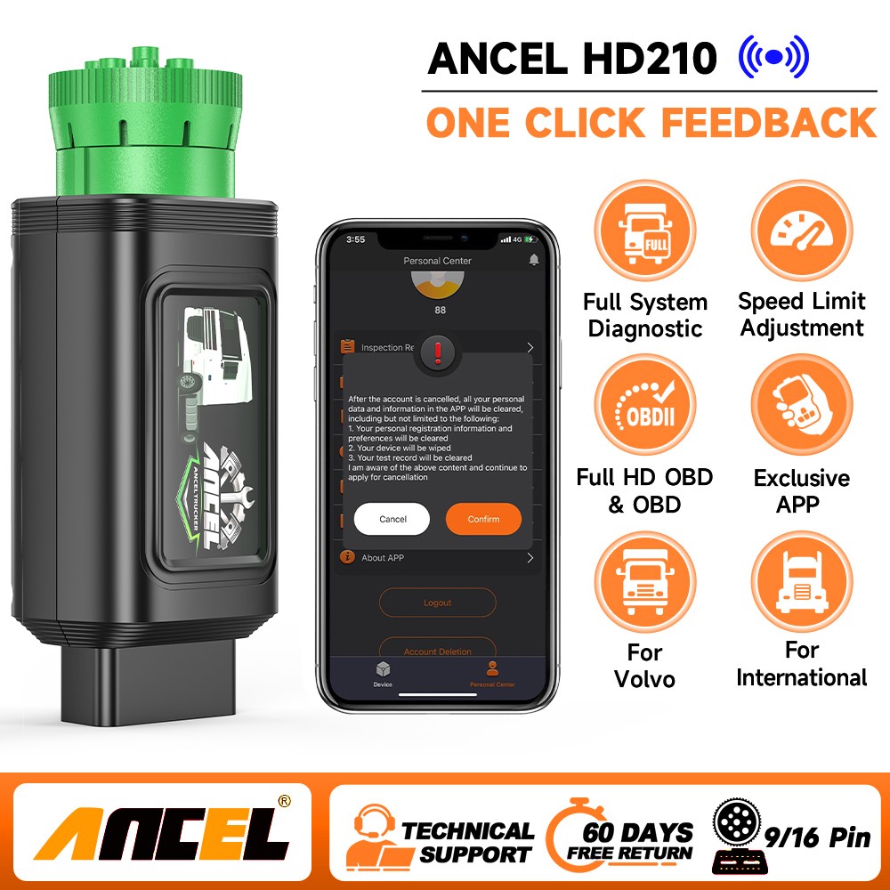 ANCEL HD210 Truck Scanner Adjust Speed Limit for Volvo &International HDOBD/OBD2