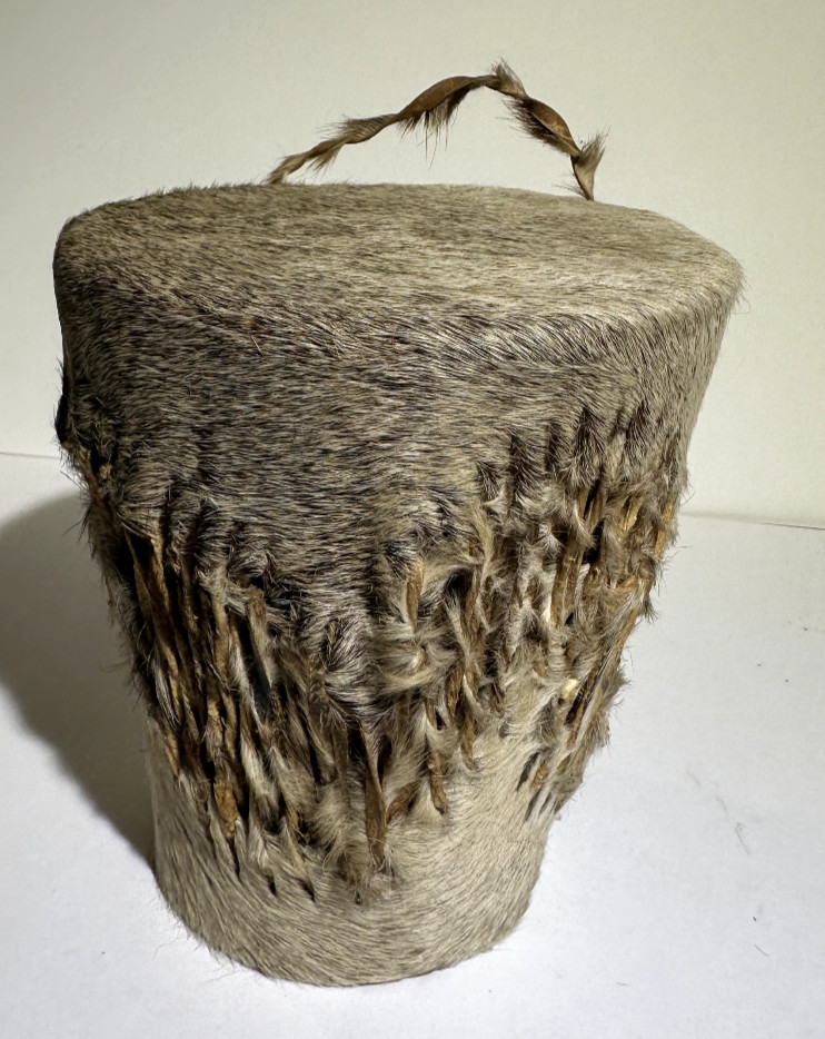 Small Vintage African Animal Skin Tribal Drum 6" x 5" Ornament Decor