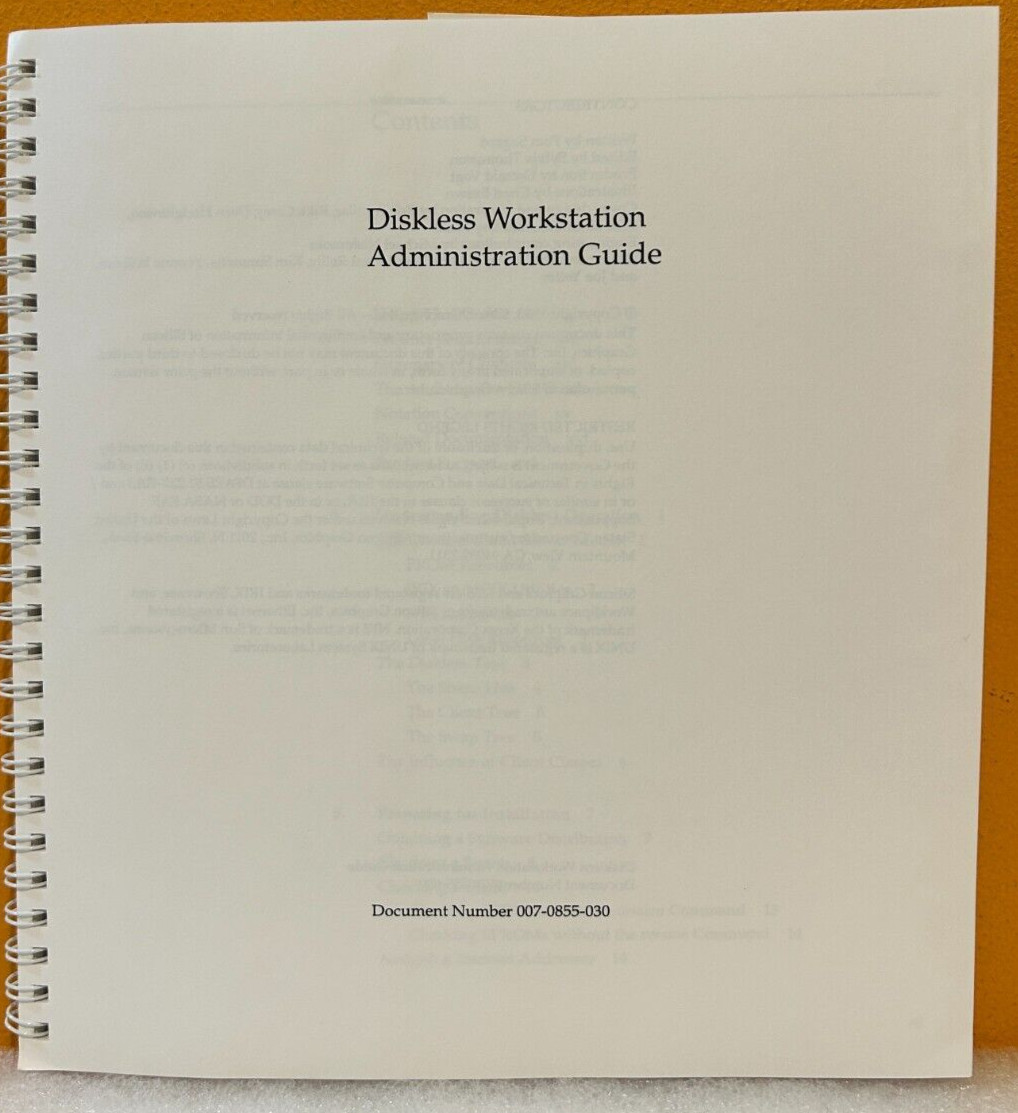 SiliconGraphics 007-0855-030 Diskless Workstation Administration Guide Manual.