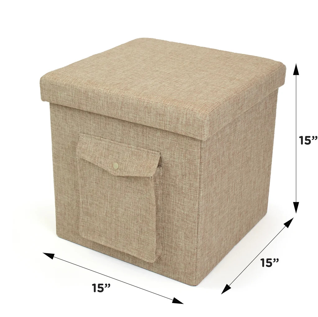Humble Crew Folding Storage Ottoman Cube with Exterior Multi 15" Cube, Khaki