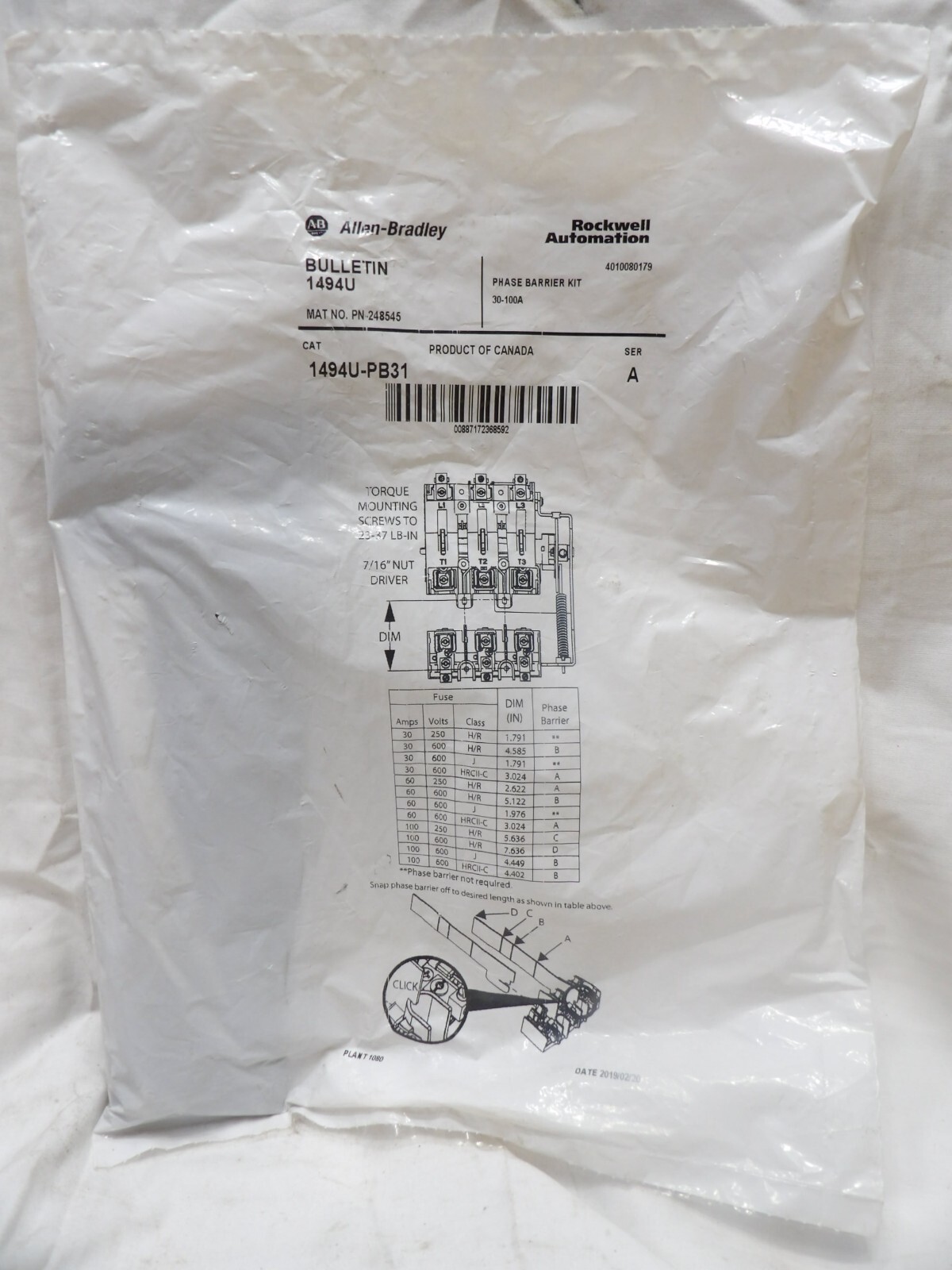 Allen-Bradley Phase Barrier Kit 1494U-PB31