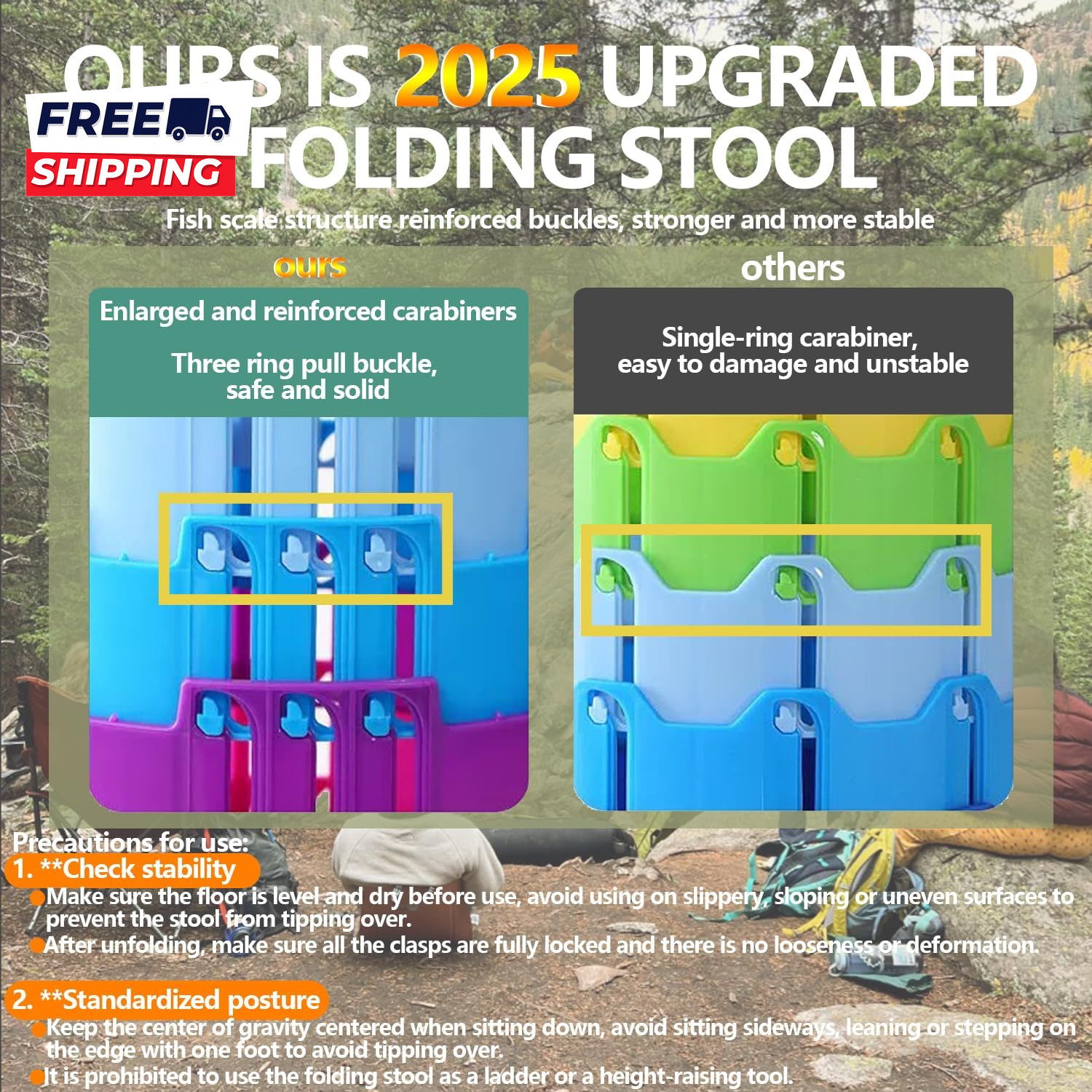 Upgraded Collapsible Stool Chair Folding Stool Lightweight Sturdy Adjustable
