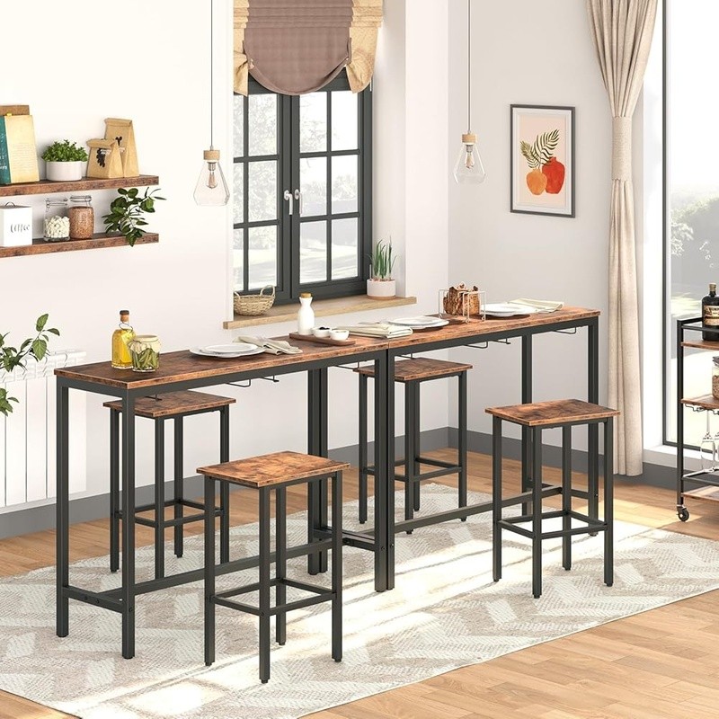 Space Saving Bar Table Set W/ Hangable Stools Dining Kitchen & Breakfast New
