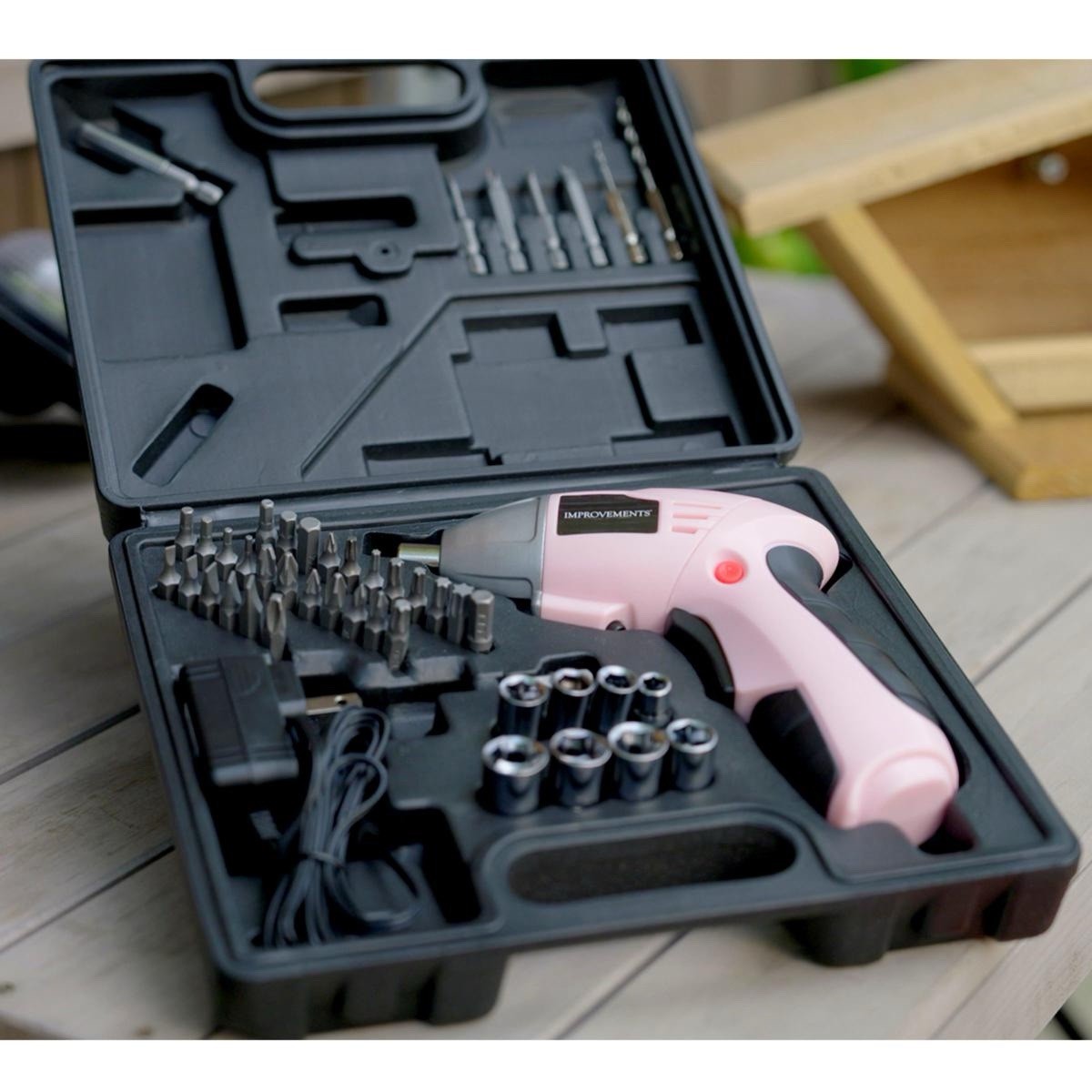 Improvements Cordless Drill with 44-piece Accessory Set & Storage Case -pink
