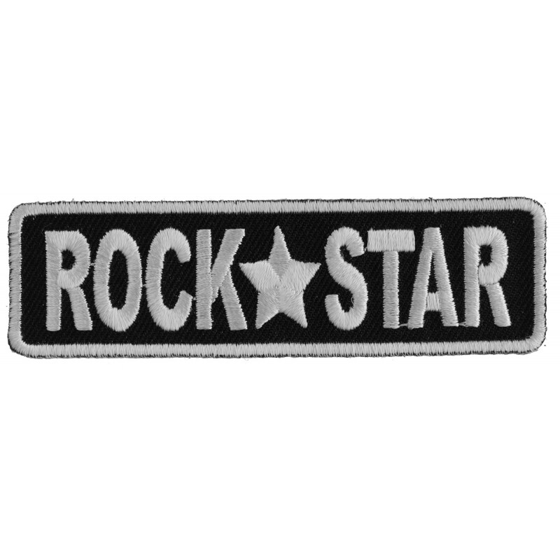 Embroidered Patch (Iron-On or Sew-On), Rock Star Patch White on Black, 3.5" x 1"