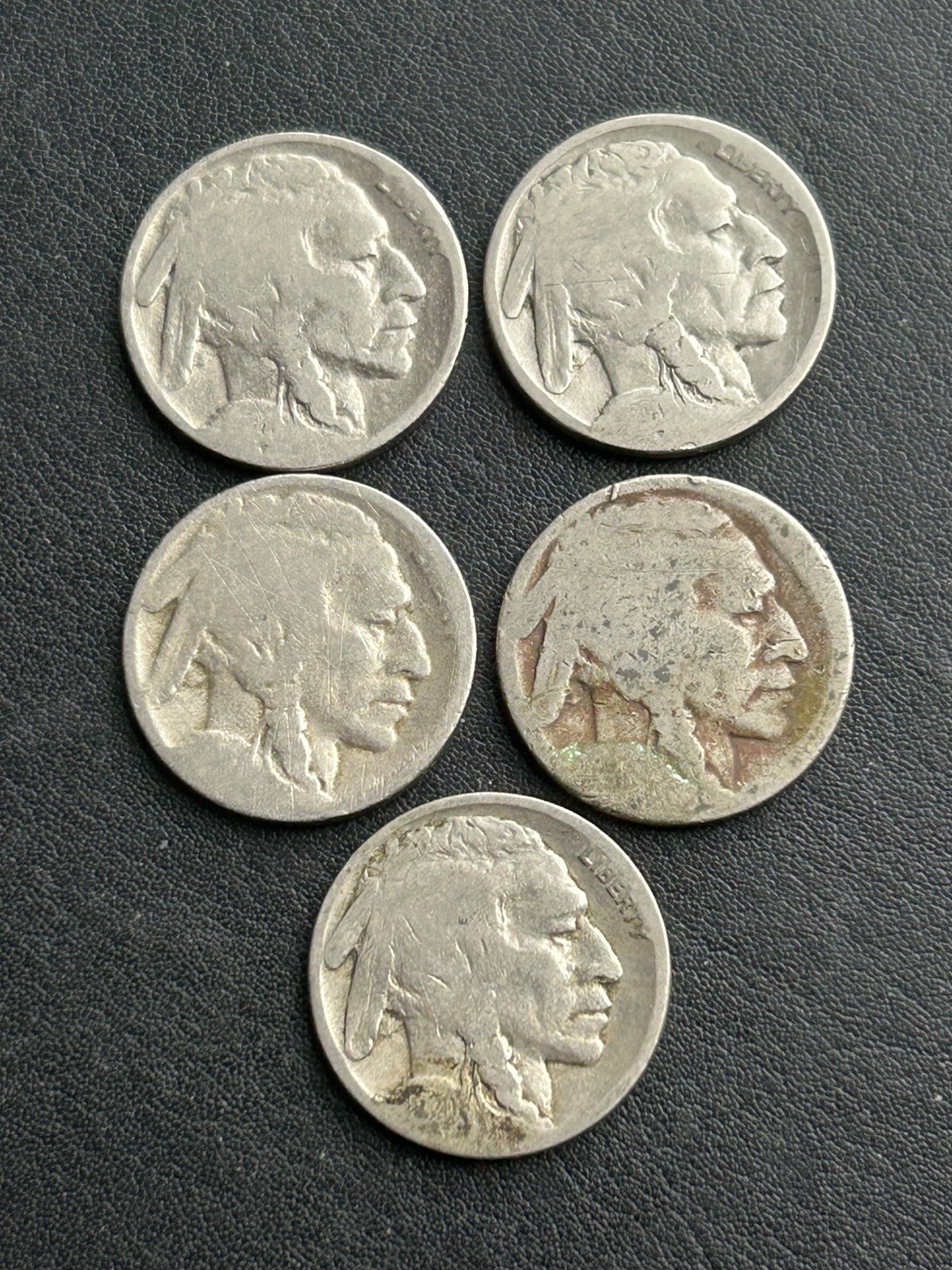 5 Vintage Buffalo Nickels Dateless