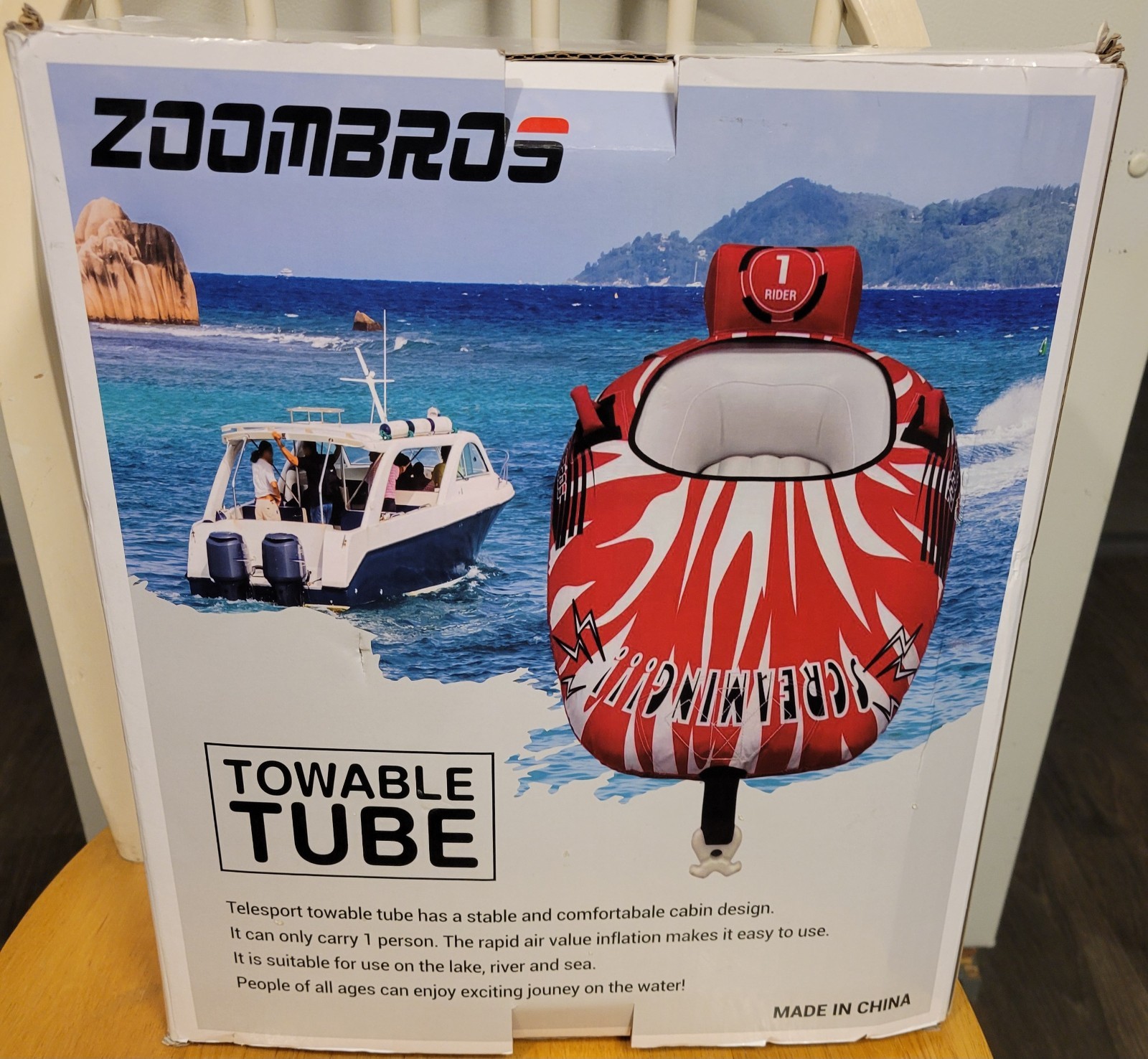 Zoombros 1-Person Towable Tube Wing Inflatable Boat Tube / NEW