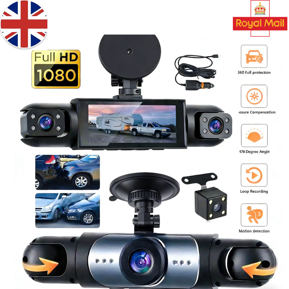 360°4 Channel Dash Cam 1080P Front Rear Left Right Cameras Night Vision DVR 64GB