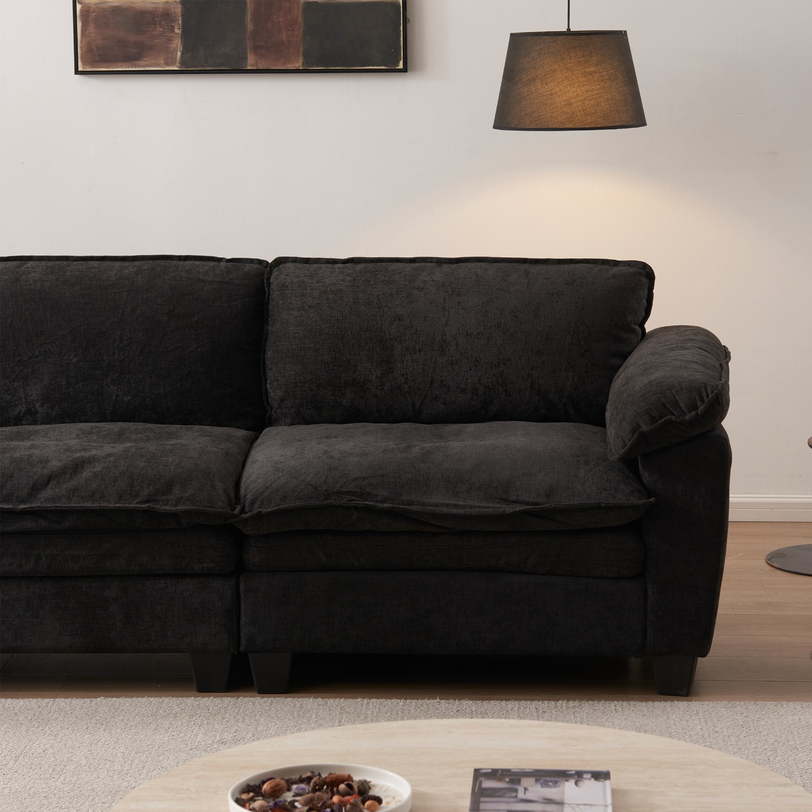 3-Seater L Shape Sectional Sofa Chenille Modular Couch With Movable Ottoman