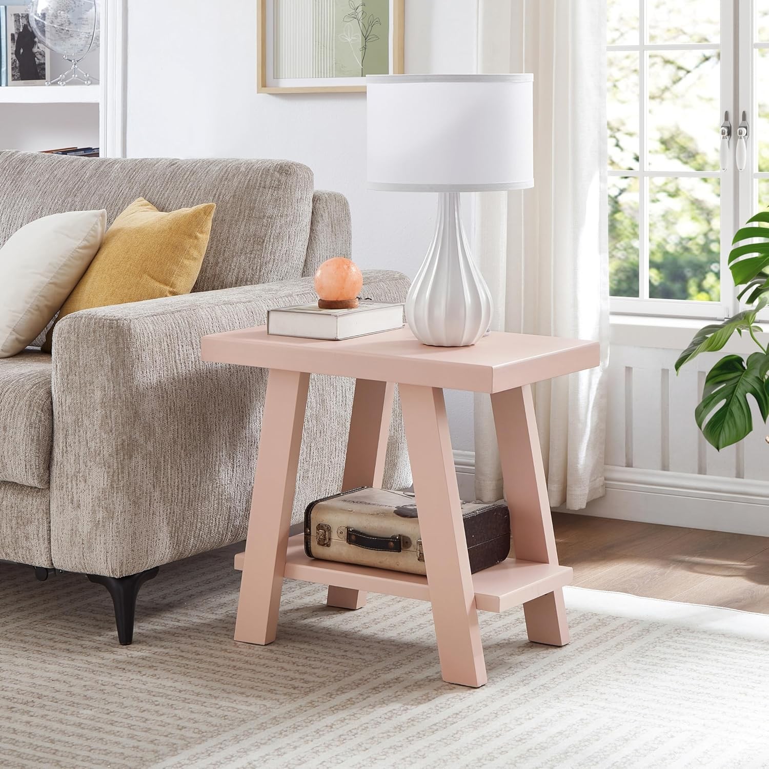 Athens Contemporary Two-Tone Wood Shelf Side Table Weathered Gray & Beige