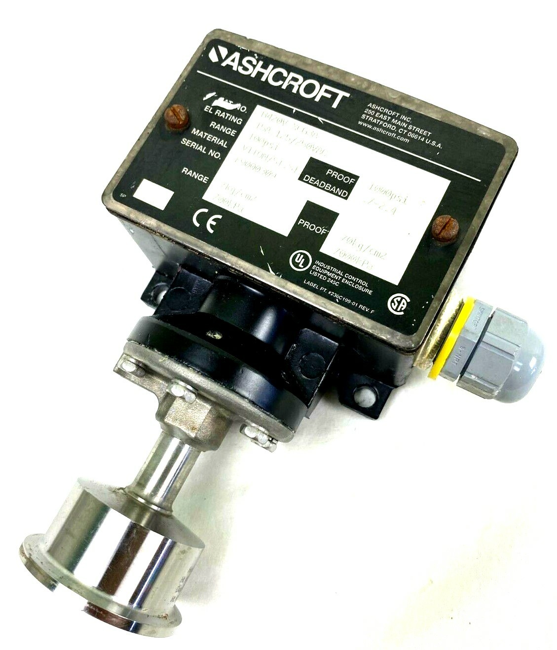 Ashcroft Pressure Switch Cat No. B420V XCG3A 100psi 15A 125/250VAC Pre-Owned