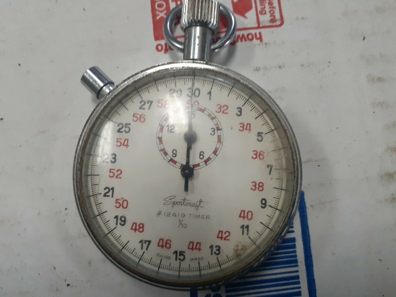 Vintage Sportcraft 1/10 Mechanical Wind Up Stopwatch  Antimagnetic #12419 WORKS