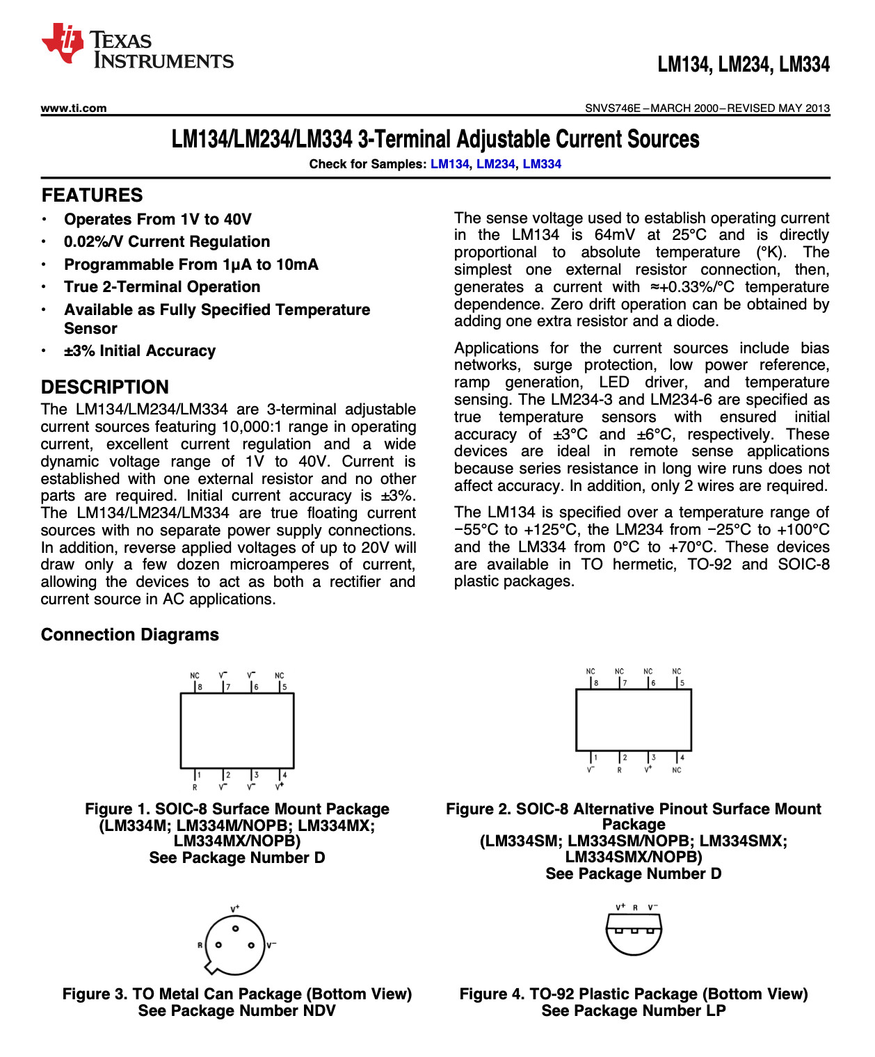 LM234Z-3 Current Source Regulator 1% TO92-3 Adjustable Trim