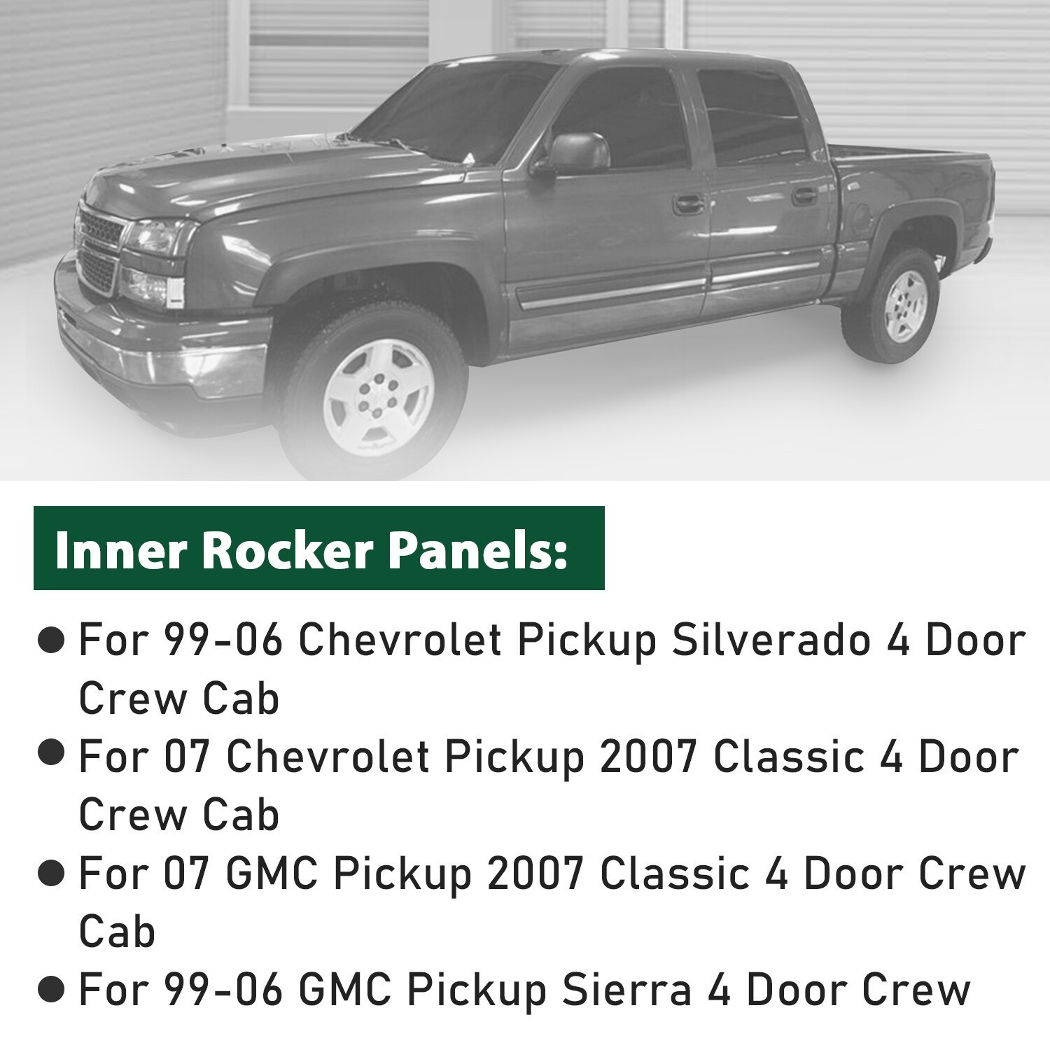 Inner Rocker Panels FOR 99-07 Chevy Silverado GMC Sierra 1500/2500/3500 Crew Cab