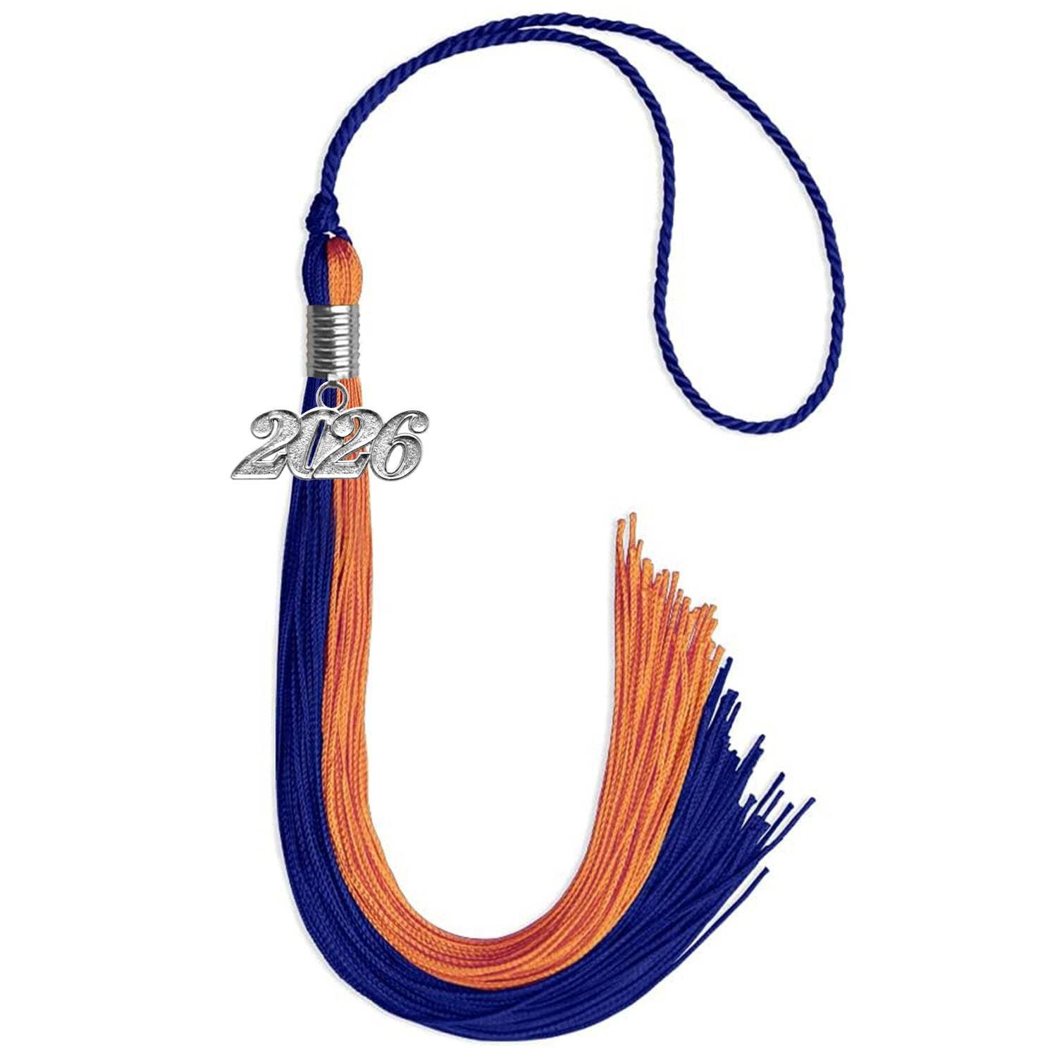 Endea Graduation Royal Blue/Orange Tassel With Silver Date Drop