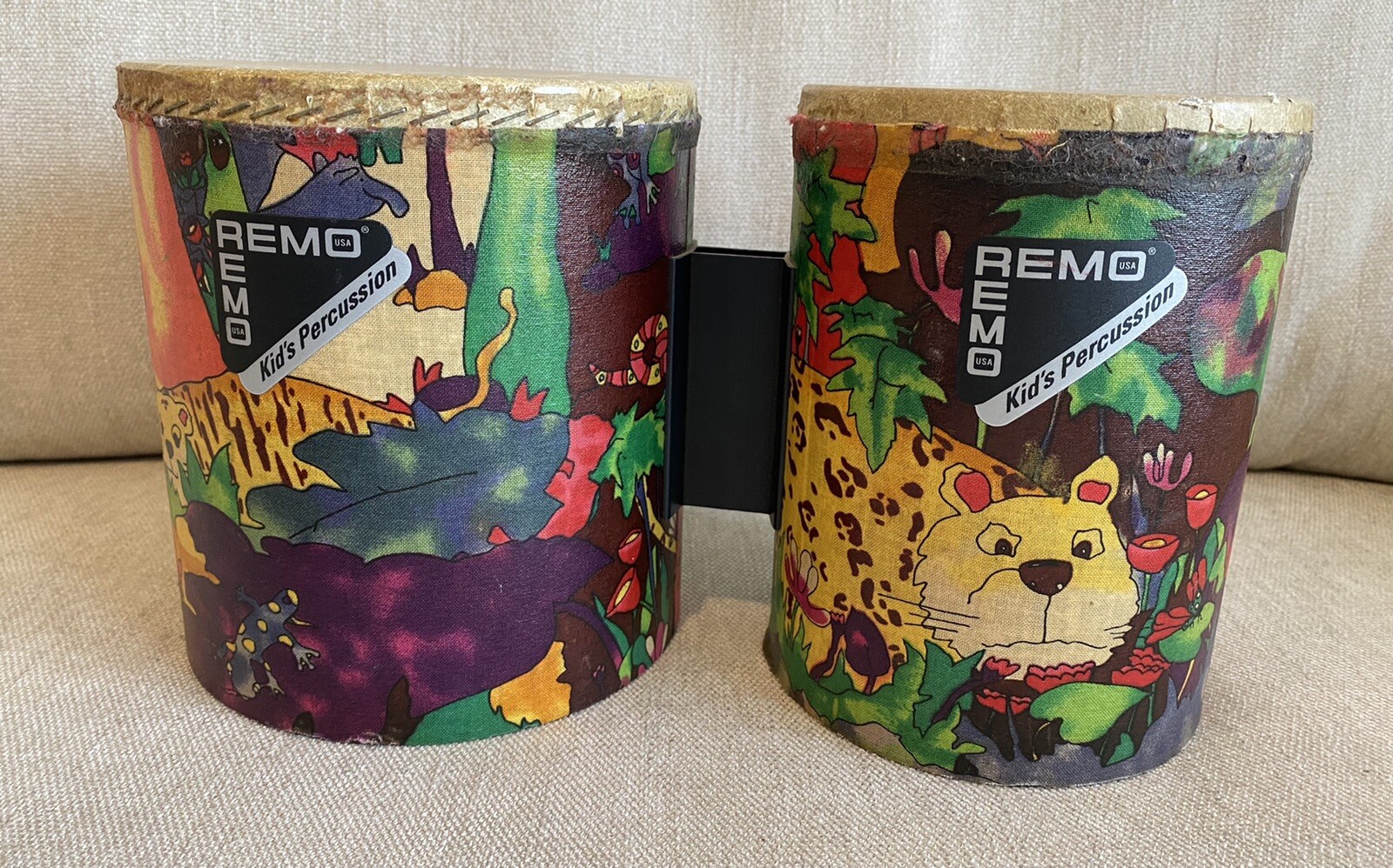 Vintage Remo Kids Percussion Bongo Drums Rain Forest Design