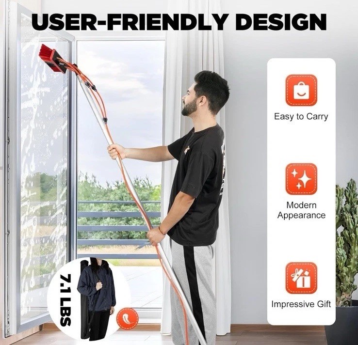 26FT Water Fed Pole Cleaning Brush Tool For Window+ Solar Panel Clean Washing