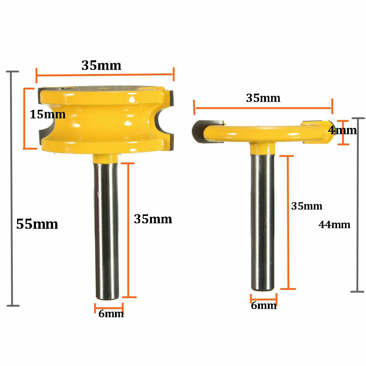 2PCS 1/4" Shank 1/4" Dia Canoe Joint Flute & Bead Router Bit Woodworking Tools